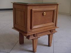 1940s Side Table or Nightstand Oak and Brass Decor