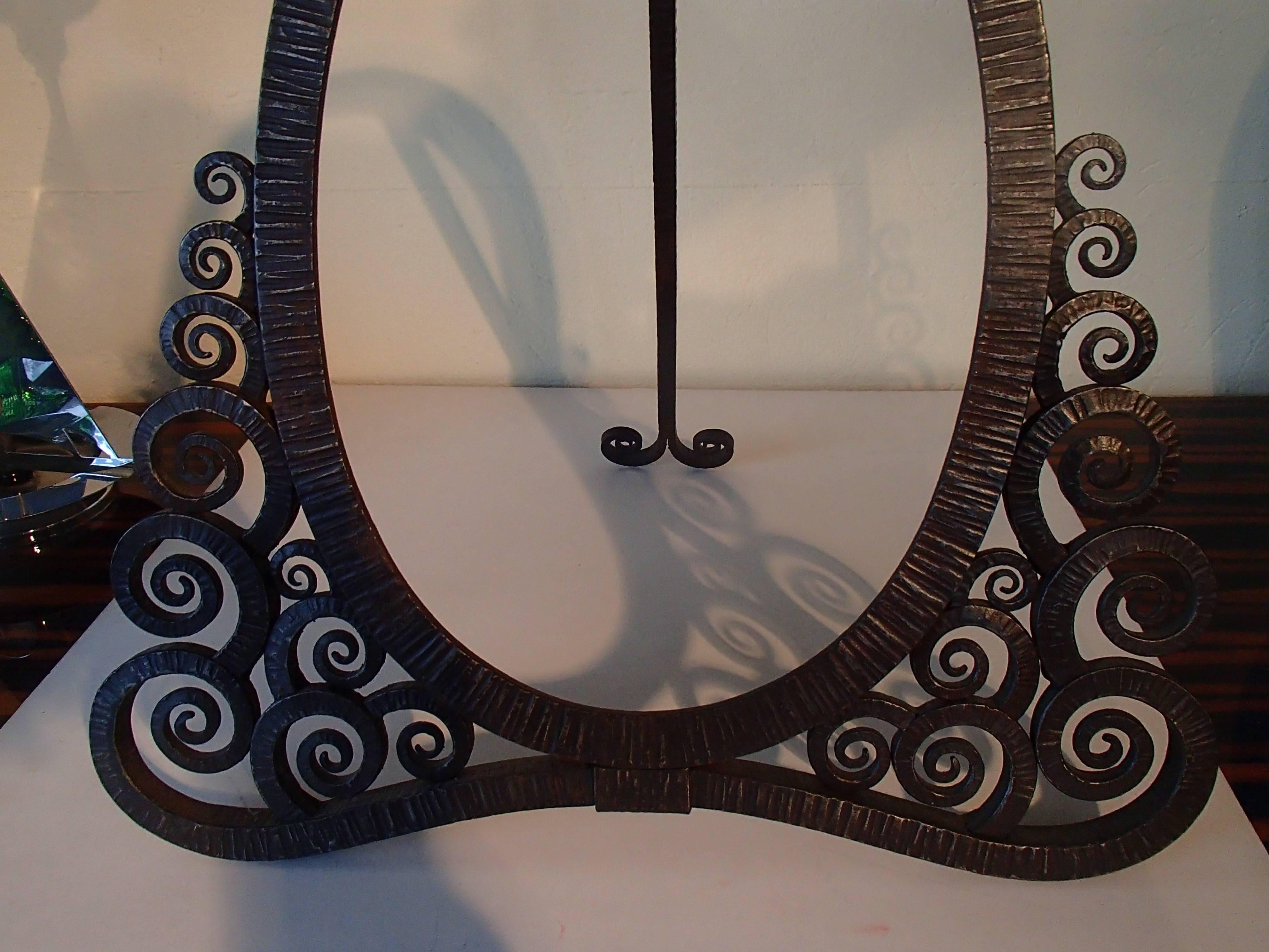 Art Deco wrought iron picture frame or table mirror by Edgar Brandt.