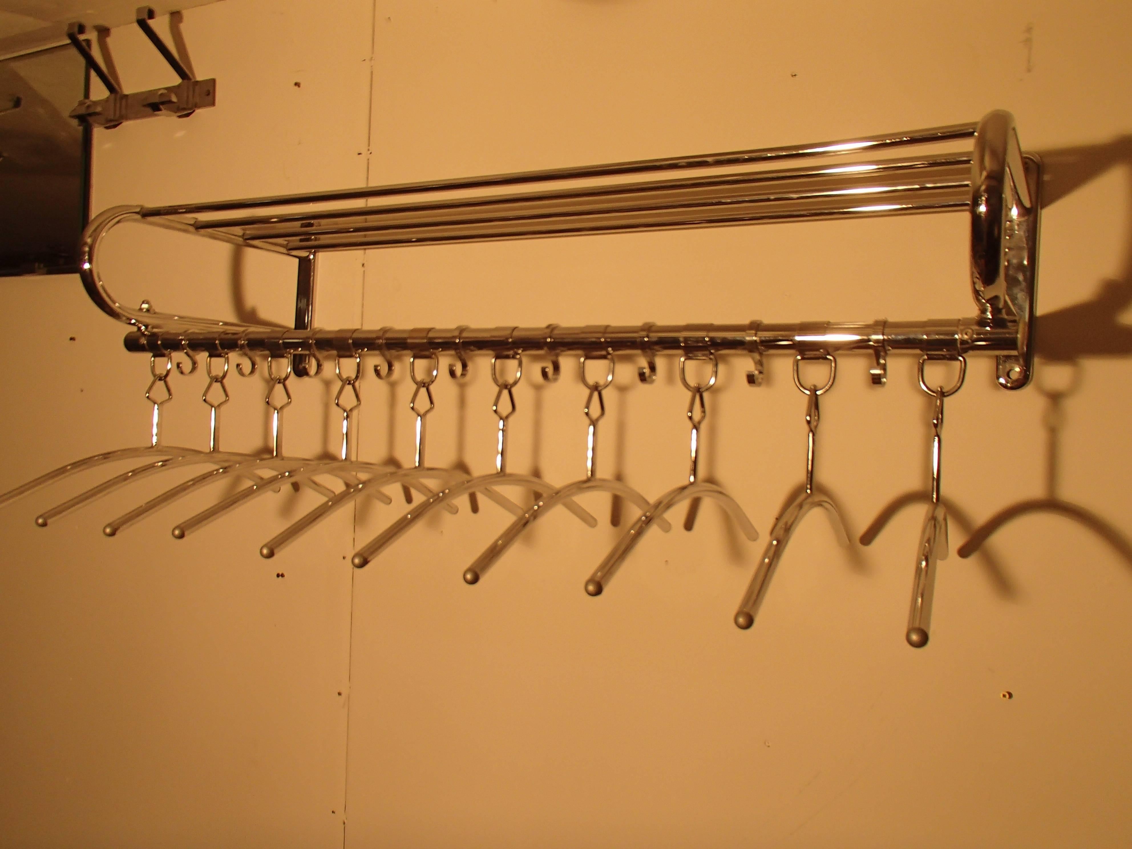 Dutch Mid-Century Chrome Large Wardrobe with Ten Hangers and Nine Hocks