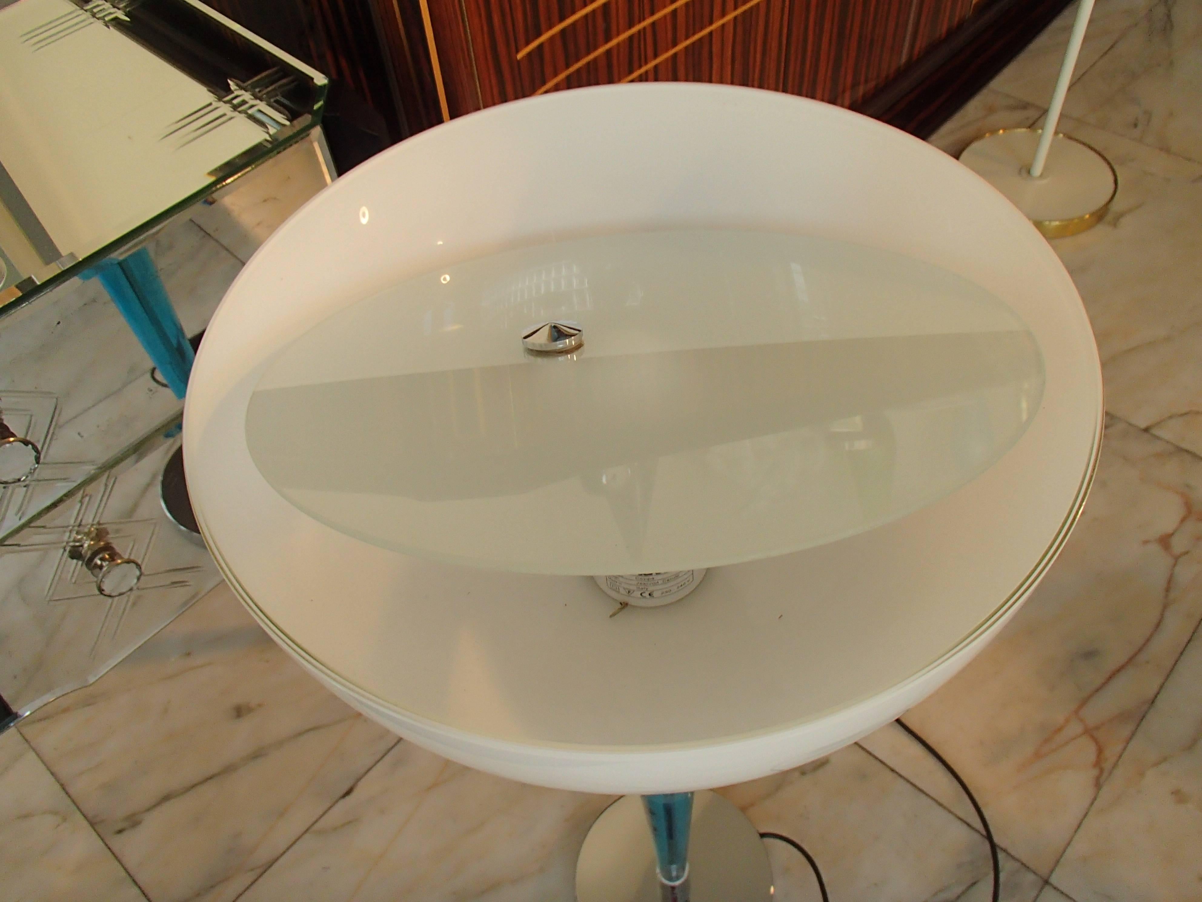 1980, Huge Glass Chrome Table Lamp Turquoise Foot Opal Shade by Jeannot Cerutti 2
