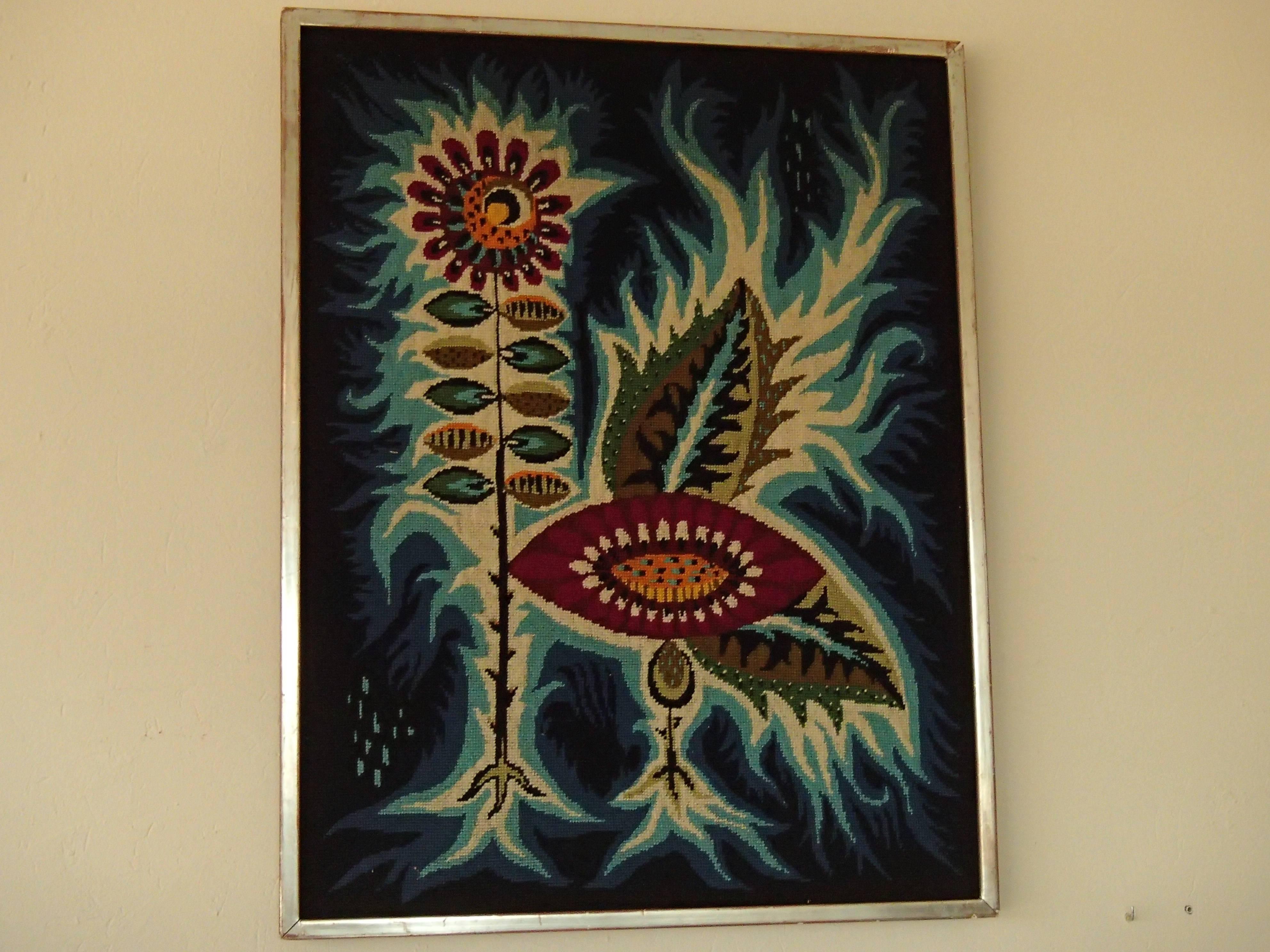 Modern 1960s Framed Tapestries by Jean Lurçat Flowers