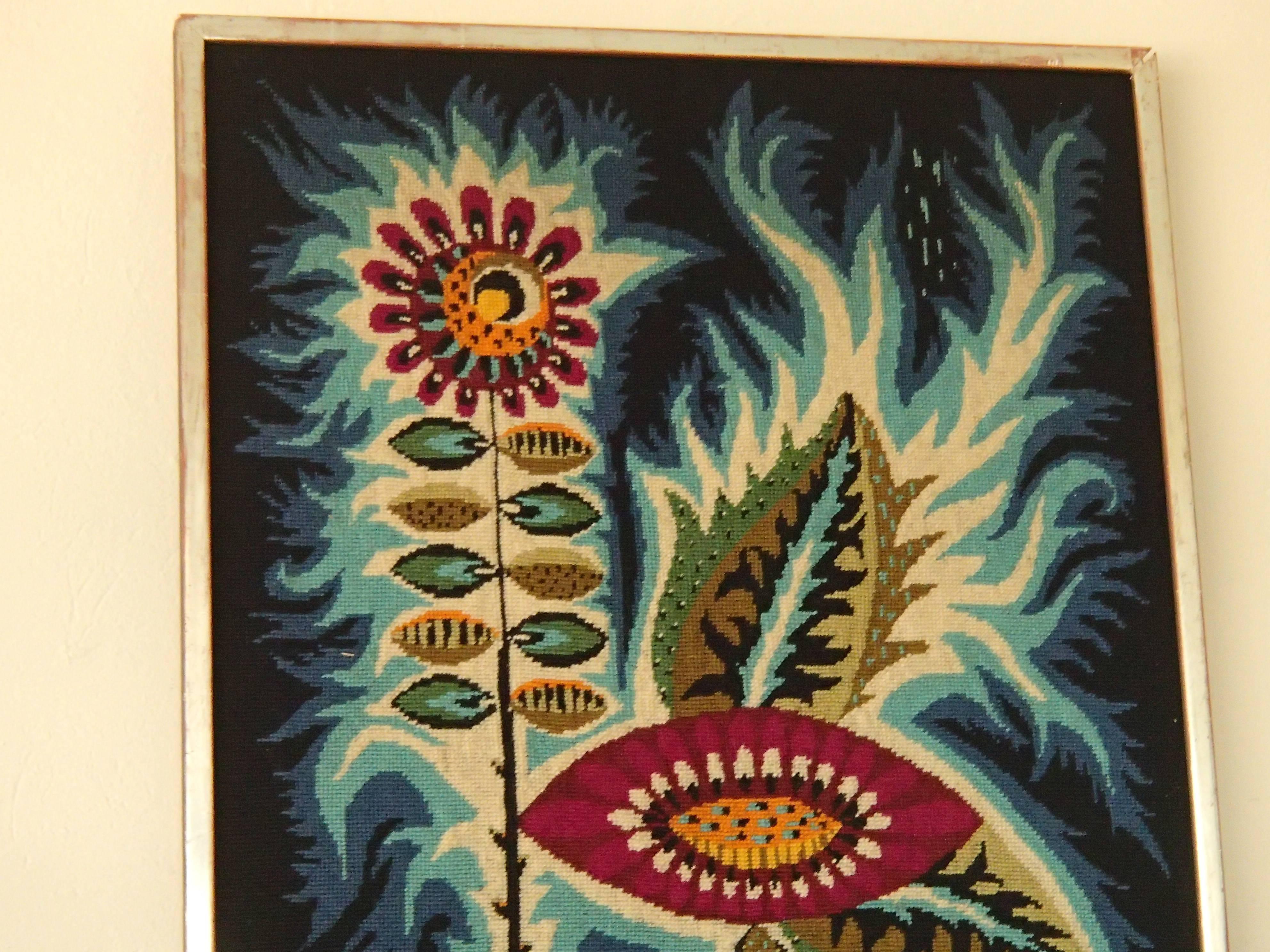 Hand-Woven 1960s Framed Tapestries by Jean Lurçat Flowers