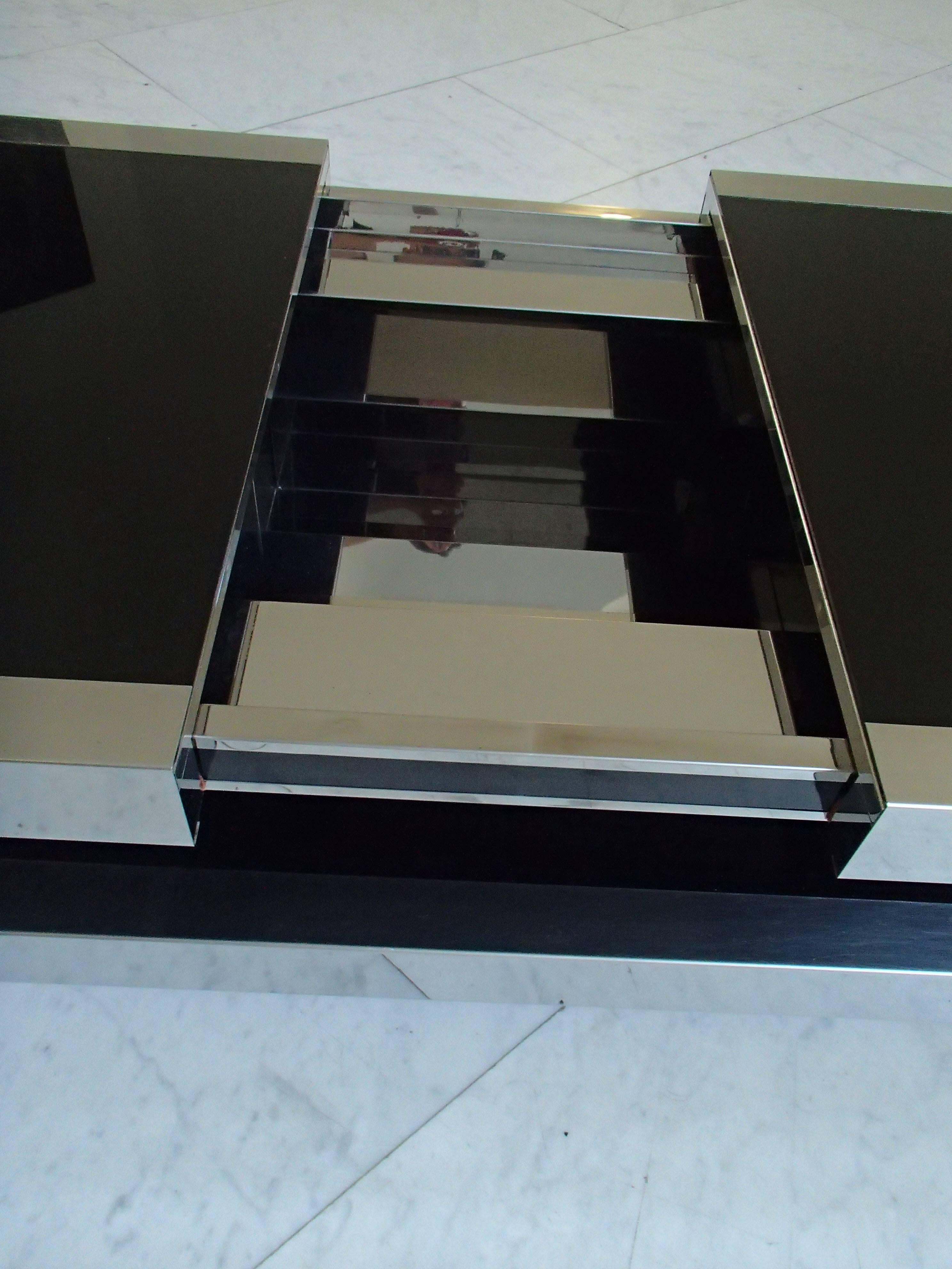 1970 This Bar Table by Willy Rizzo Chrome and Black Glass Double Shelf 2