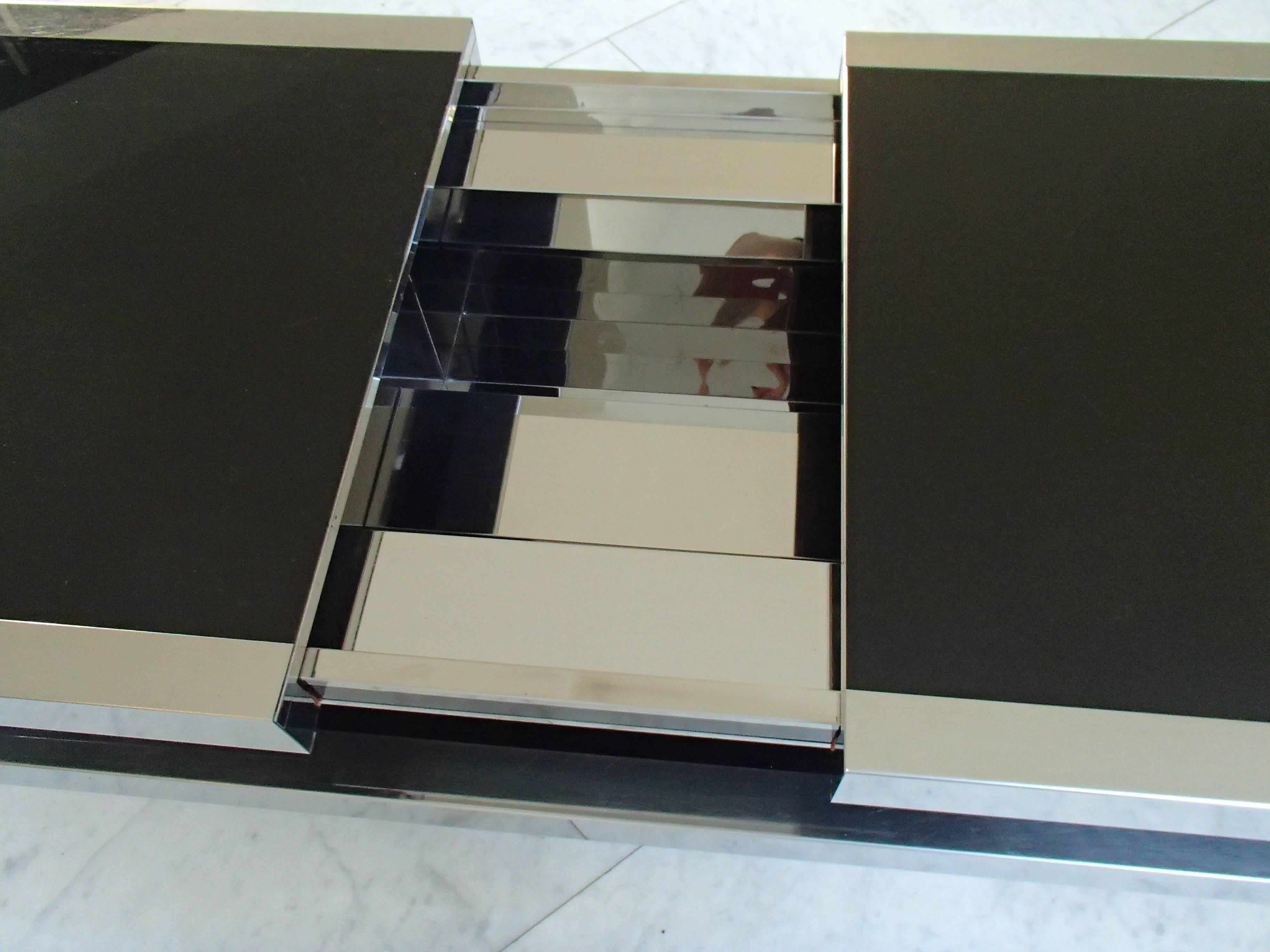 Modern 1970 This Bar Table by Willy Rizzo Chrome and Black Glass Double Shelf