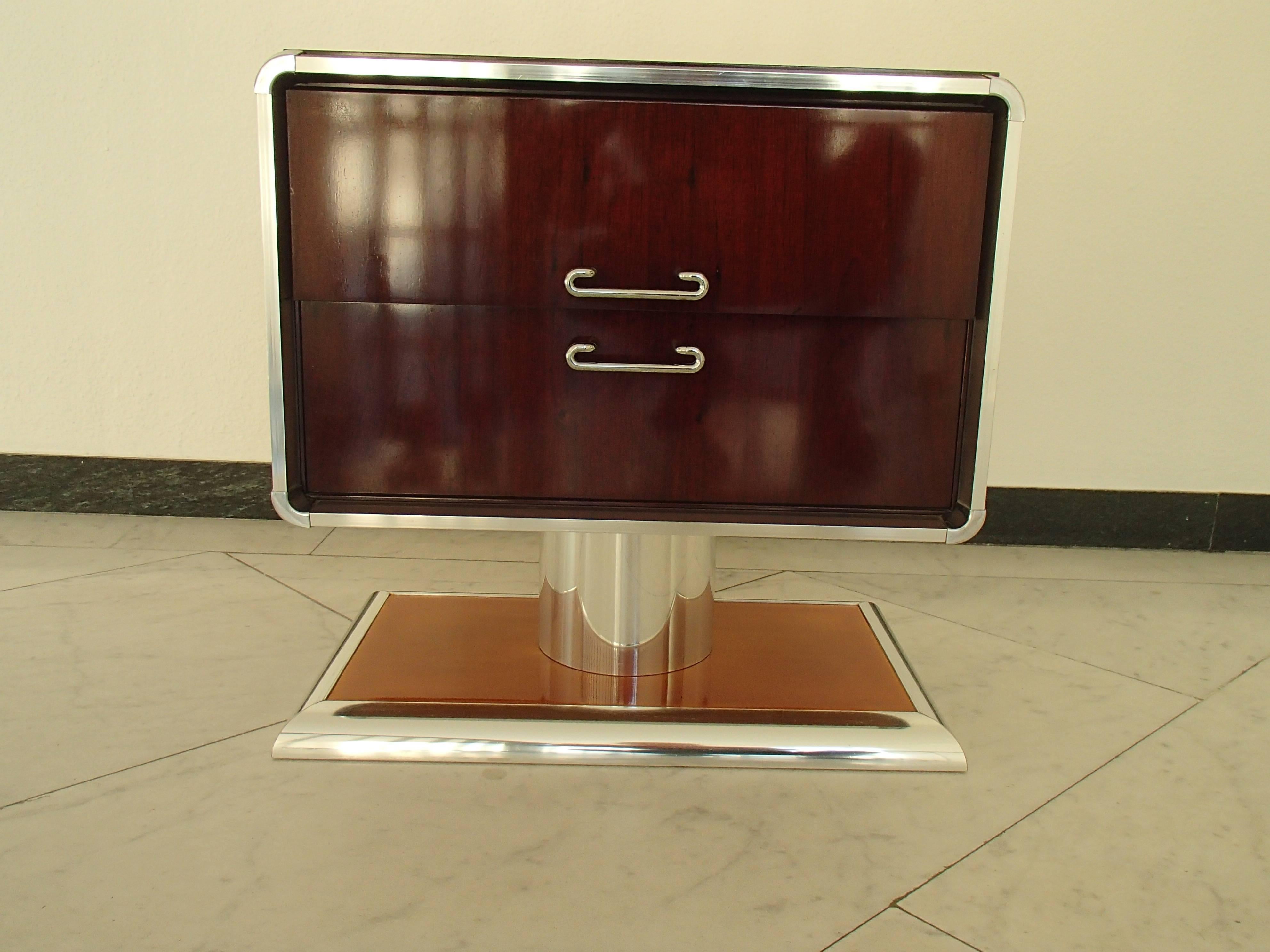 Modern 1970 Pair of Nightstands or Side Table Tinted Birch and Chrome