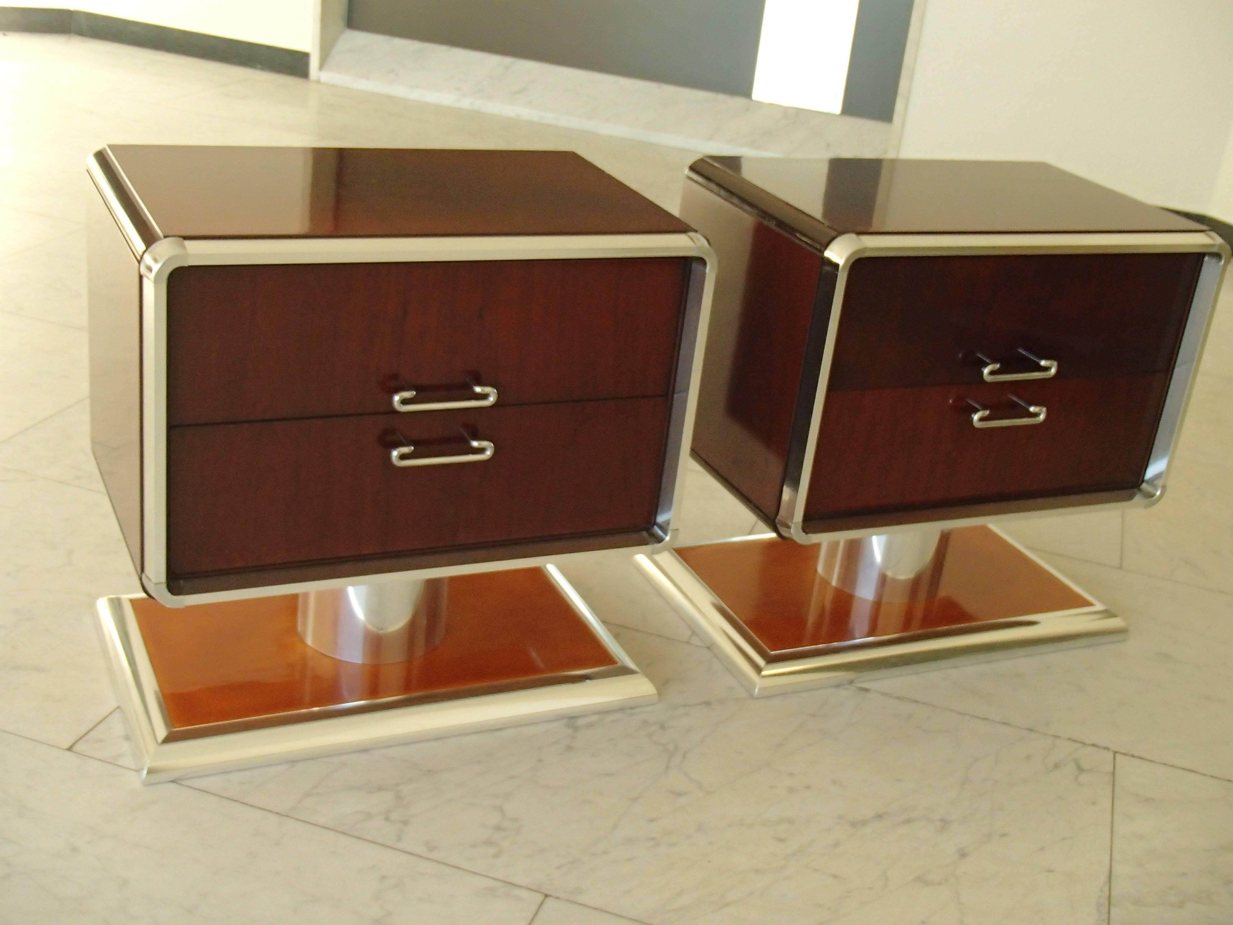 1970 Pair of Nightstands or Side Table Tinted Birch and Chrome 2