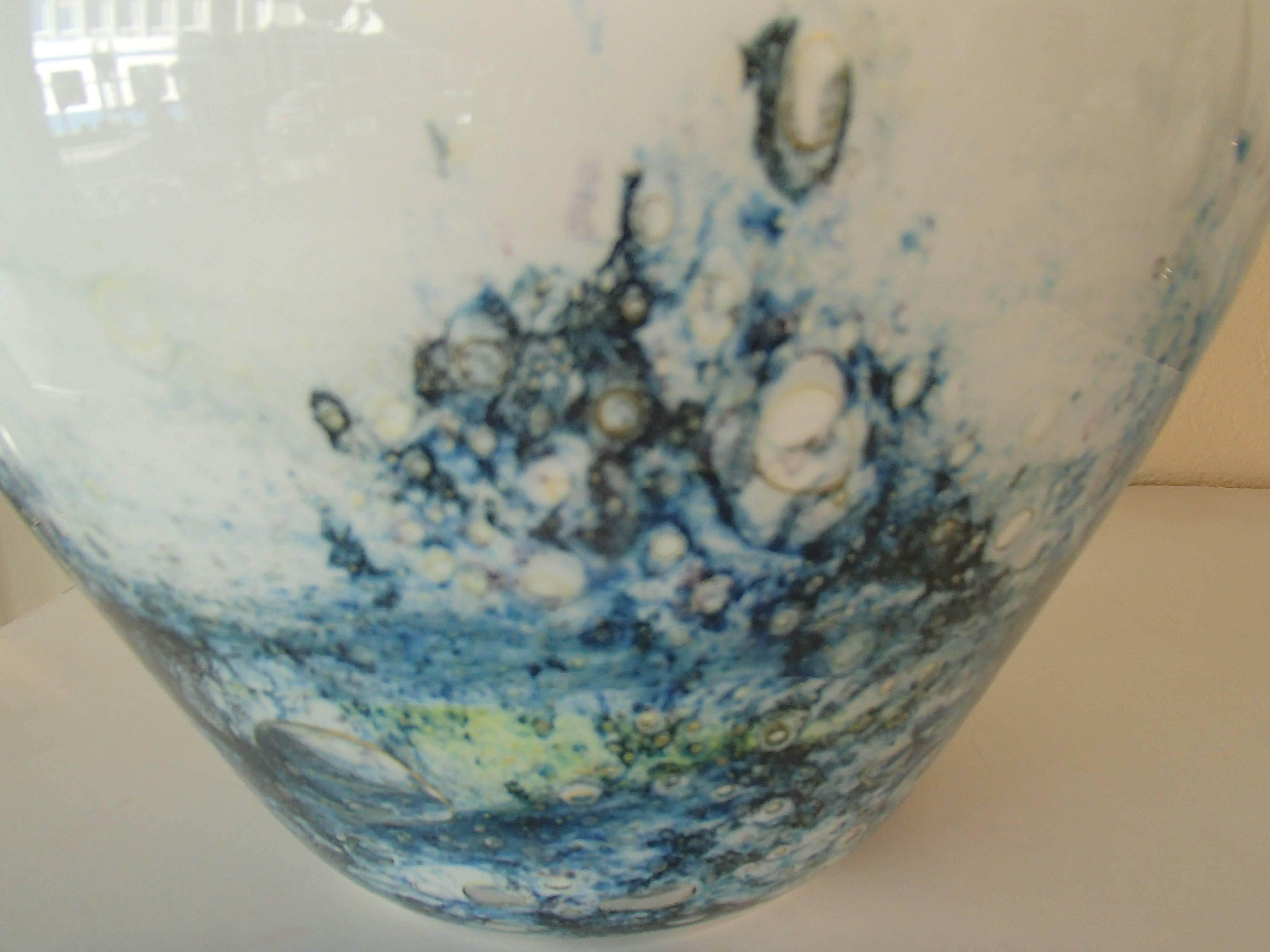 Crystal 1980s Hugh Vase Hirschberg White and Blue For Sale