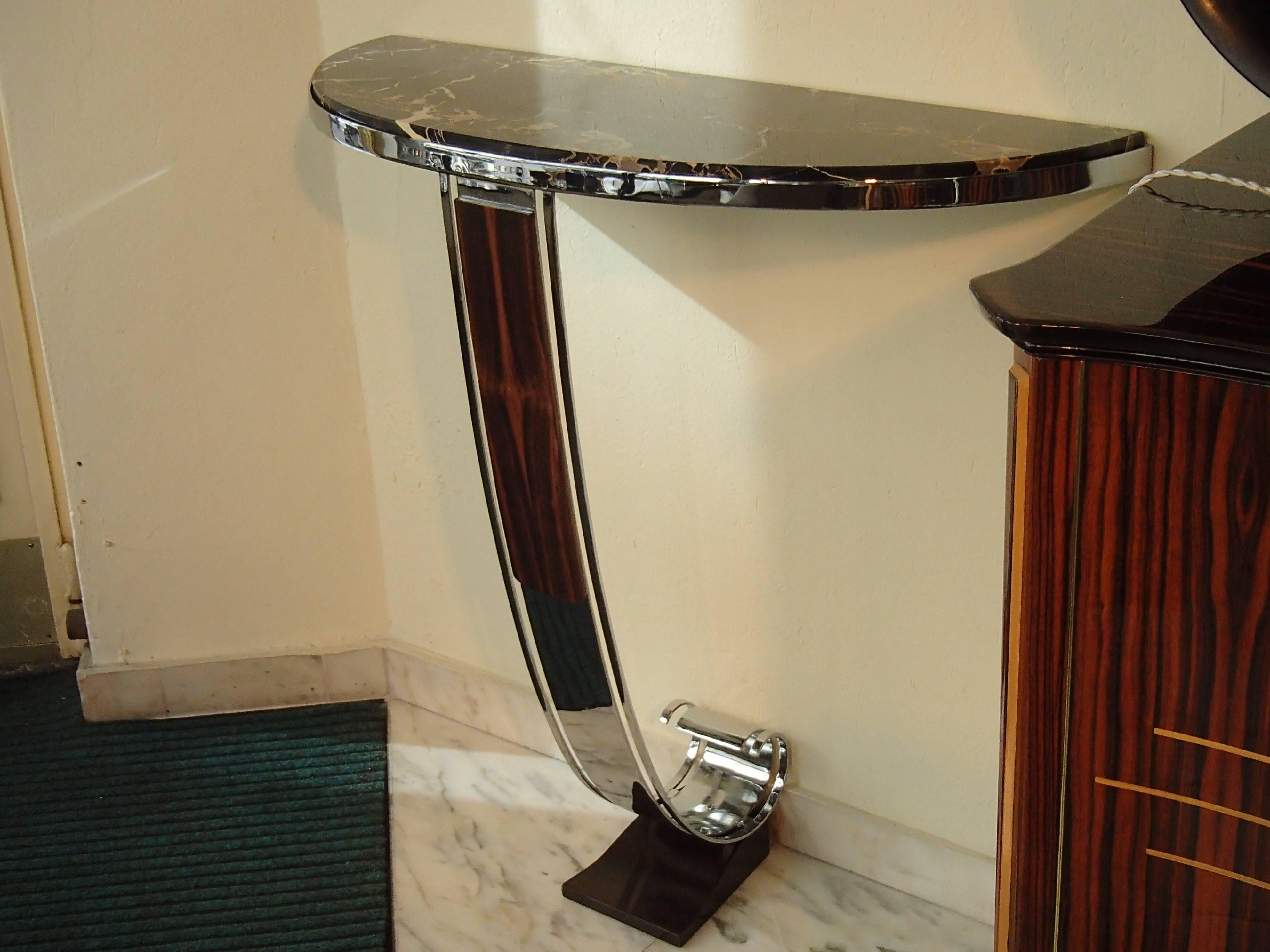 Art Deco console chrome ebene de Macassar with Porto Oro marble.