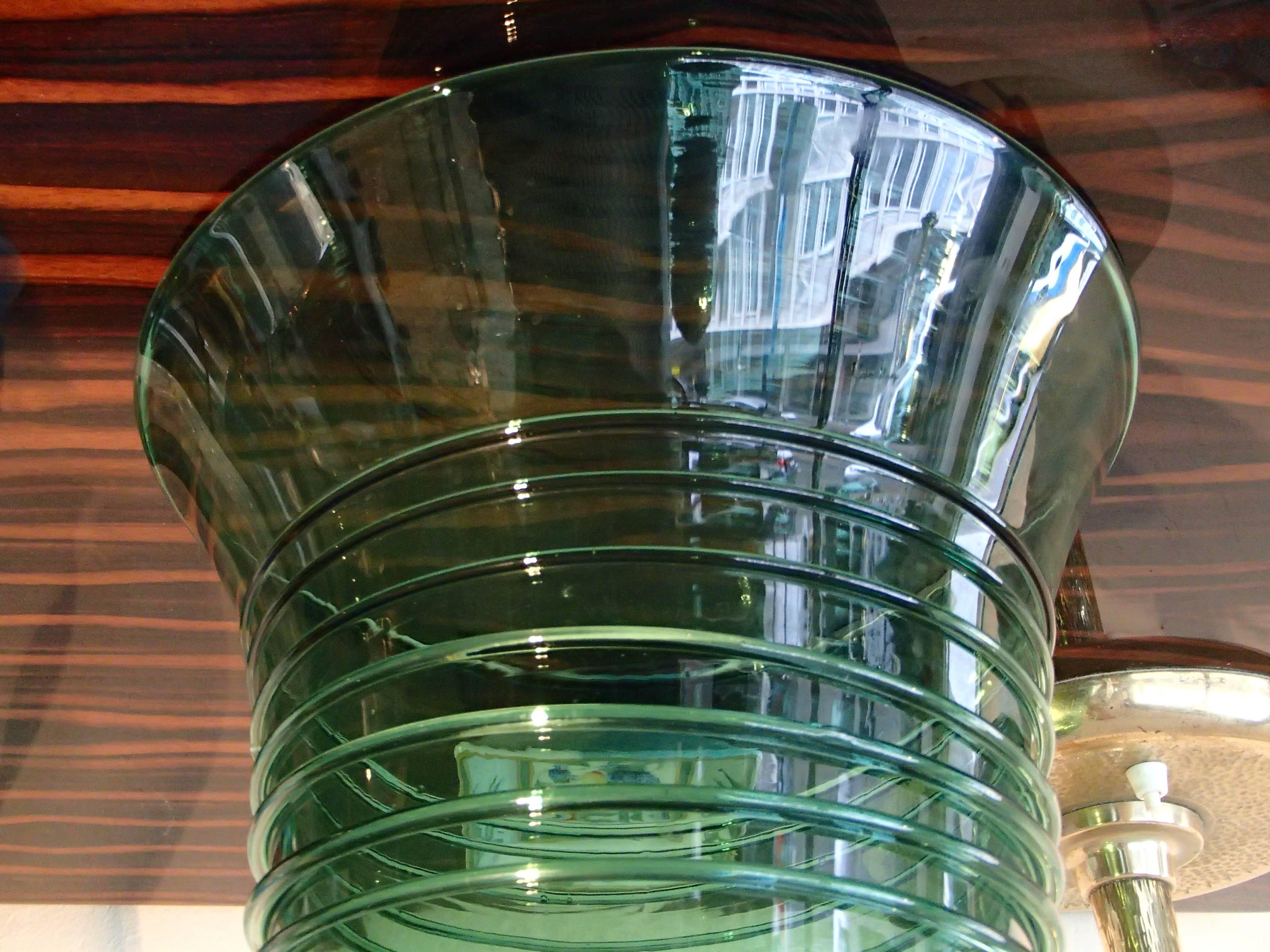 Midcentury Huge Green Glass Vase with Spiral Decor 1