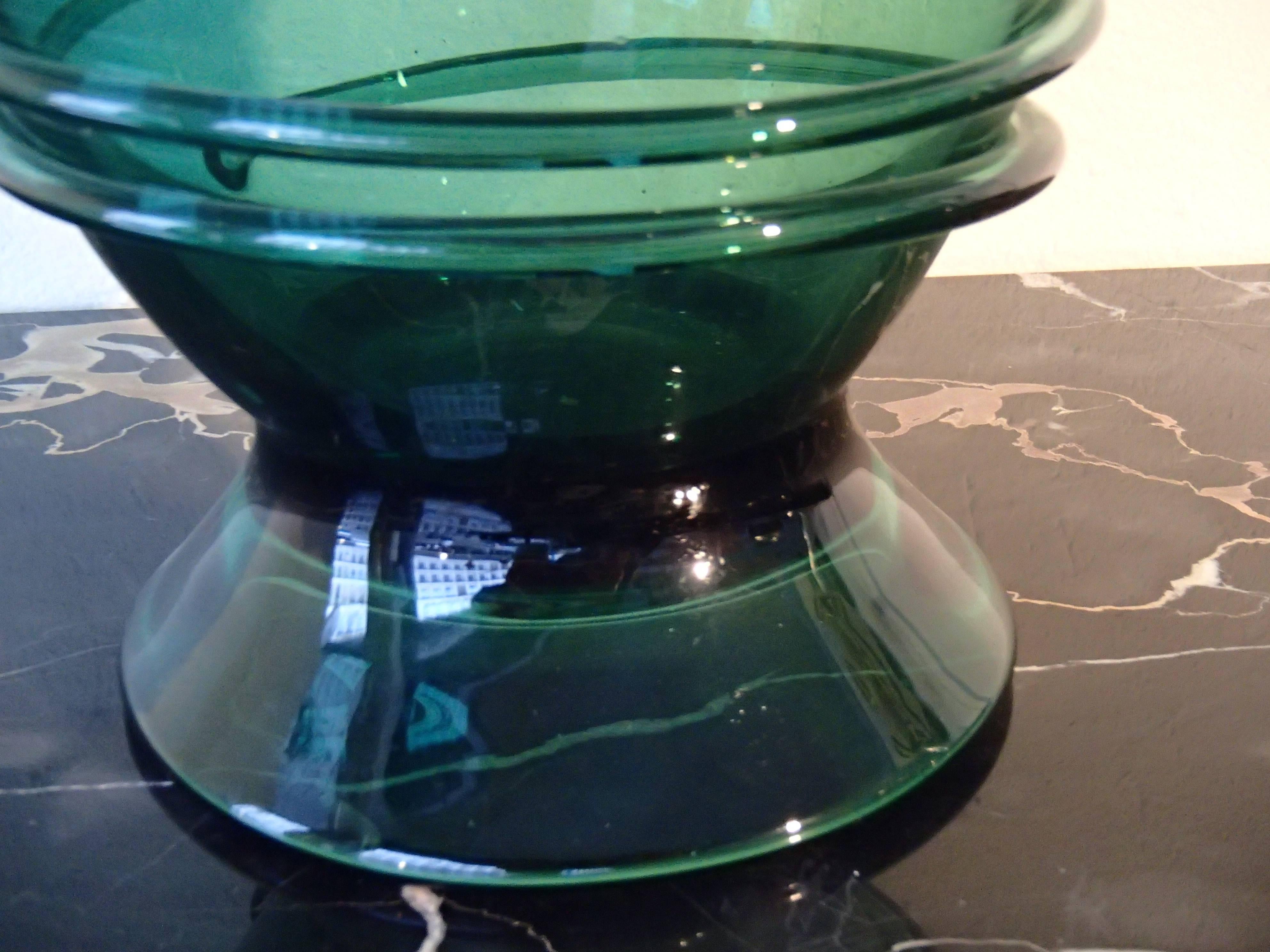 Mid-Century Modern Midcentury Huge Green Glass Vase with Spiral Decor