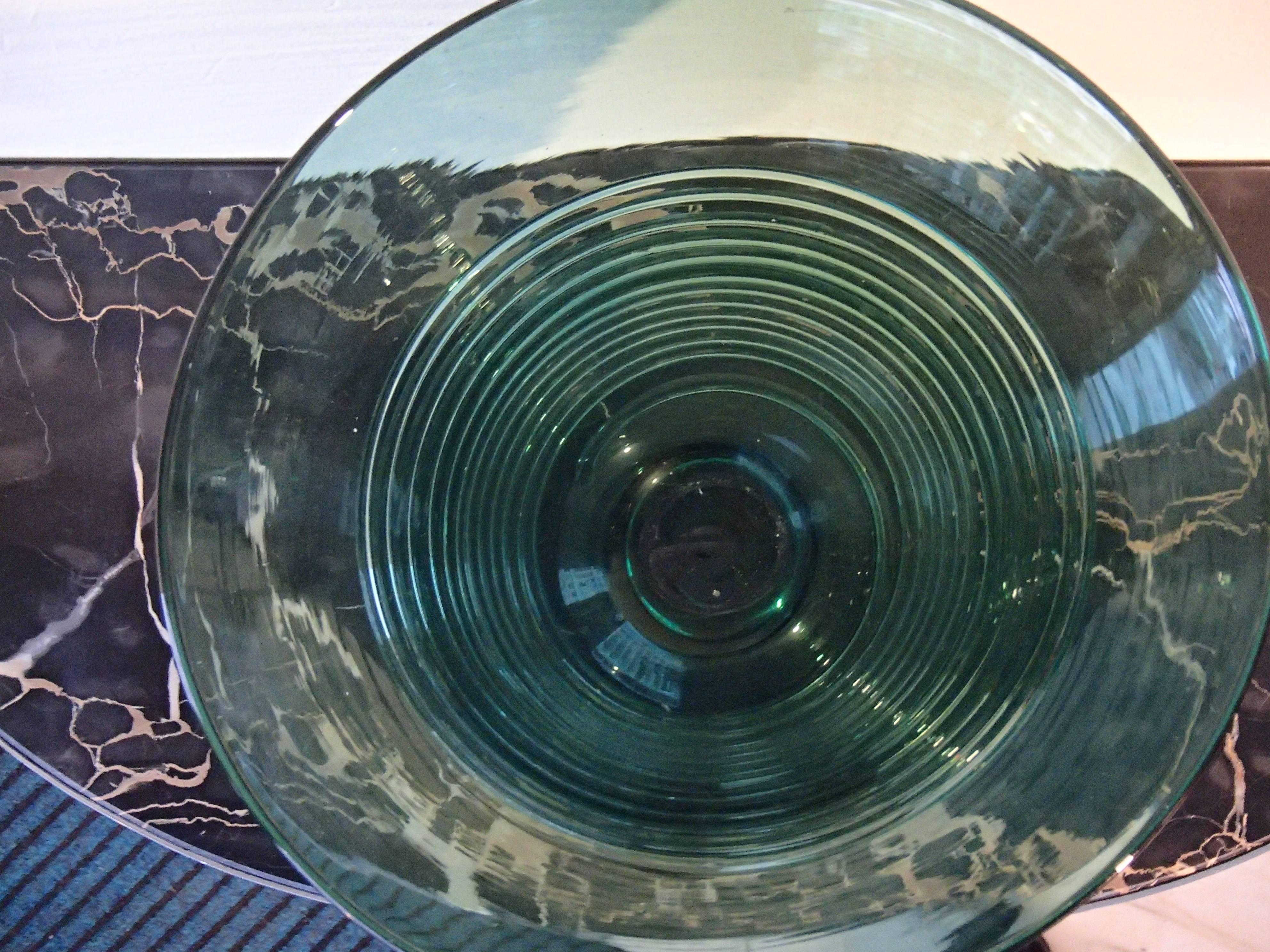 Italian Midcentury Huge Green Glass Vase with Spiral Decor