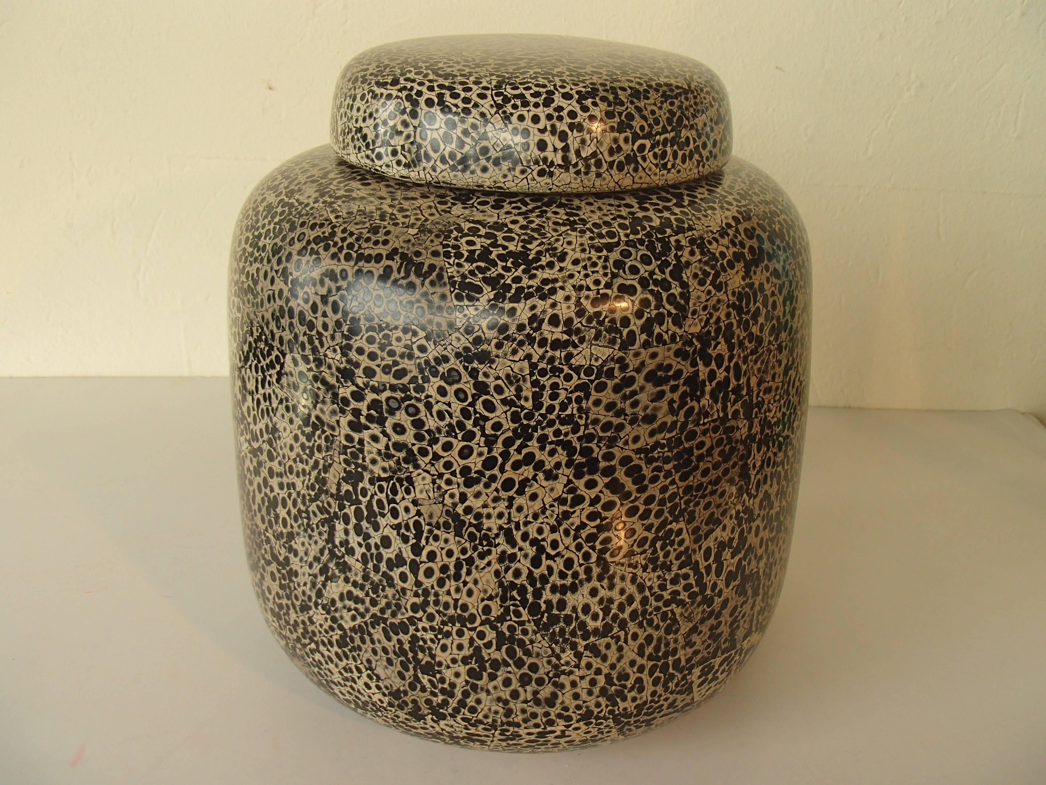 Modern Ceramic Vase with Lid Cream and Black by Les Comproir D'annam 1