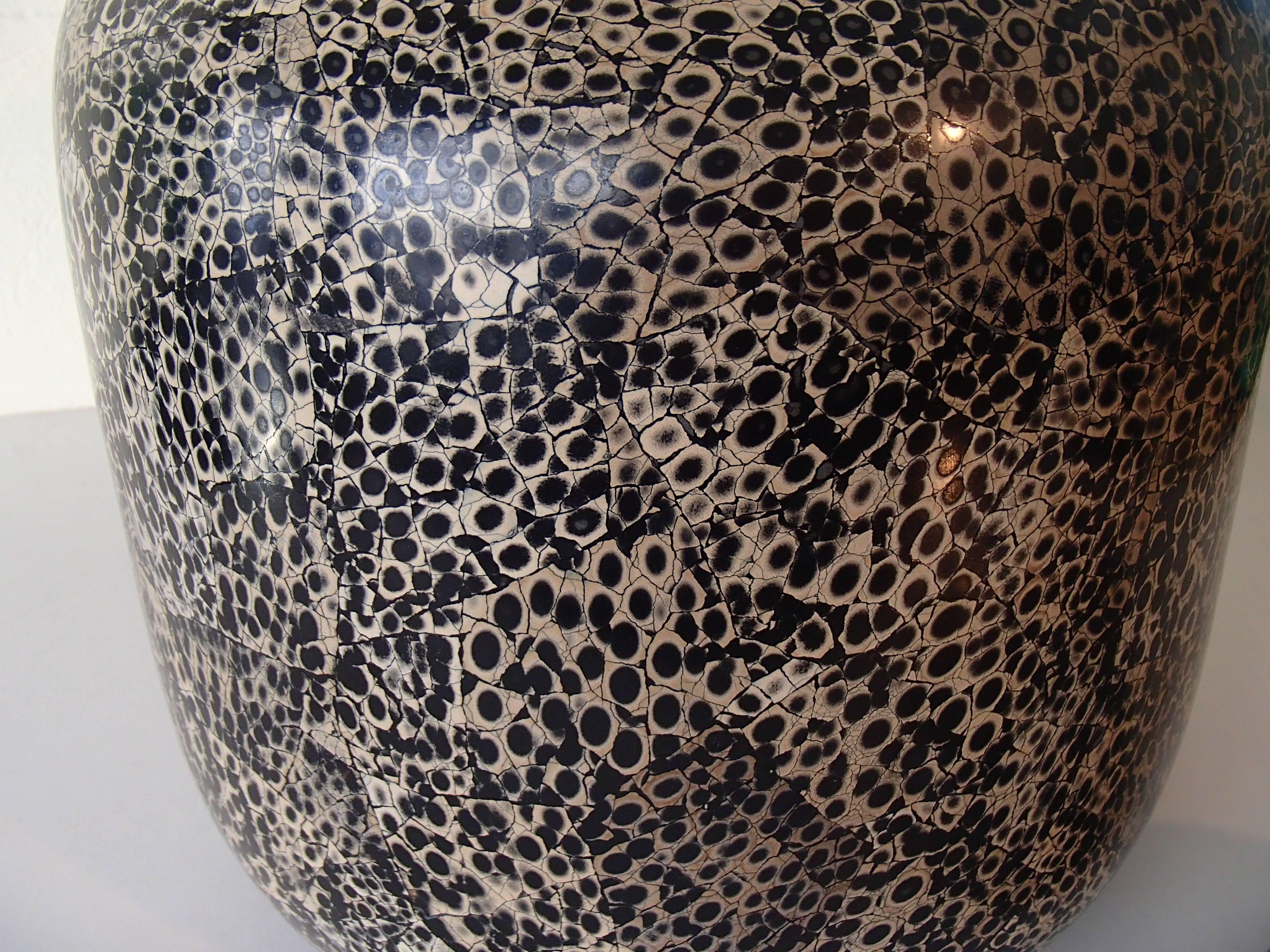 Modern ceramic vase with lid cream and black by Les Comproir D'annam.