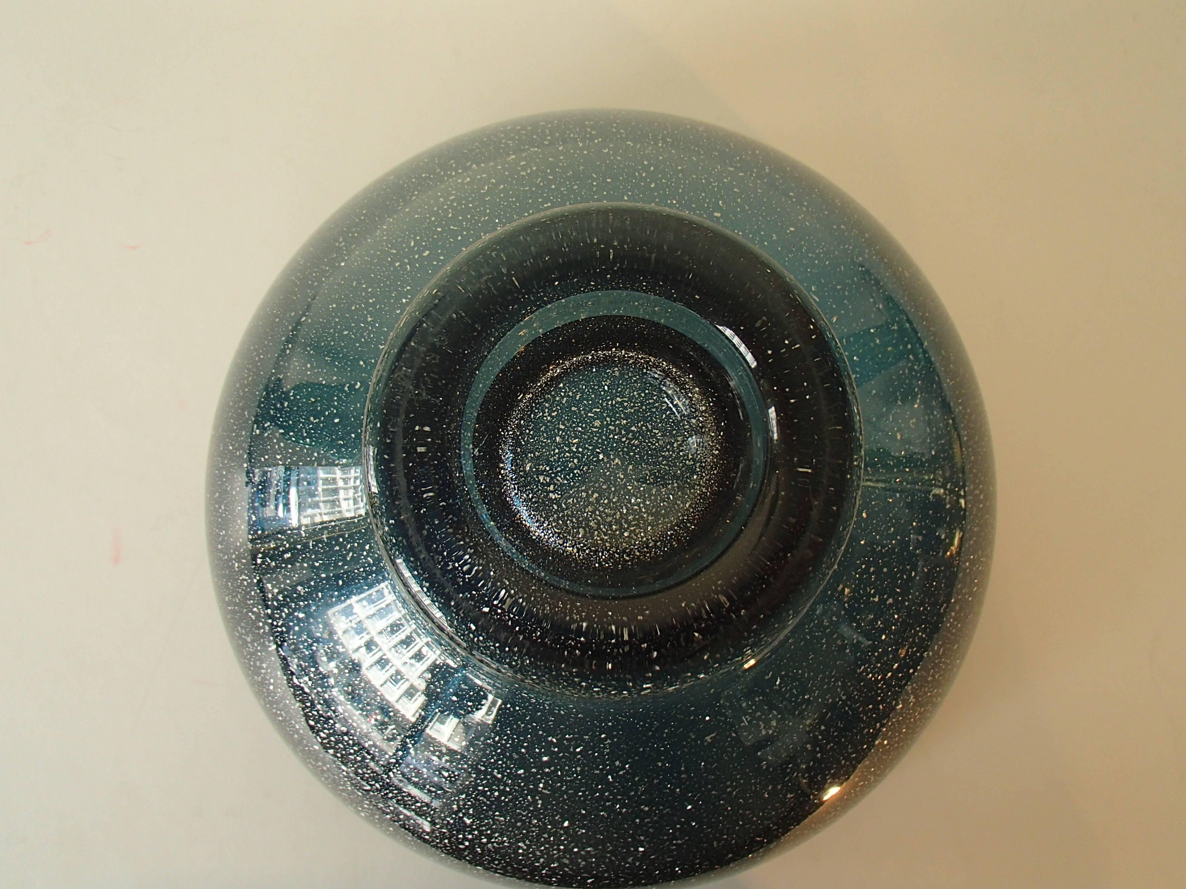 Mid-20th Century Mid-Century Modern Vessel Blue with Silver Inlays by Graal Glas Signed FS 66 For Sale