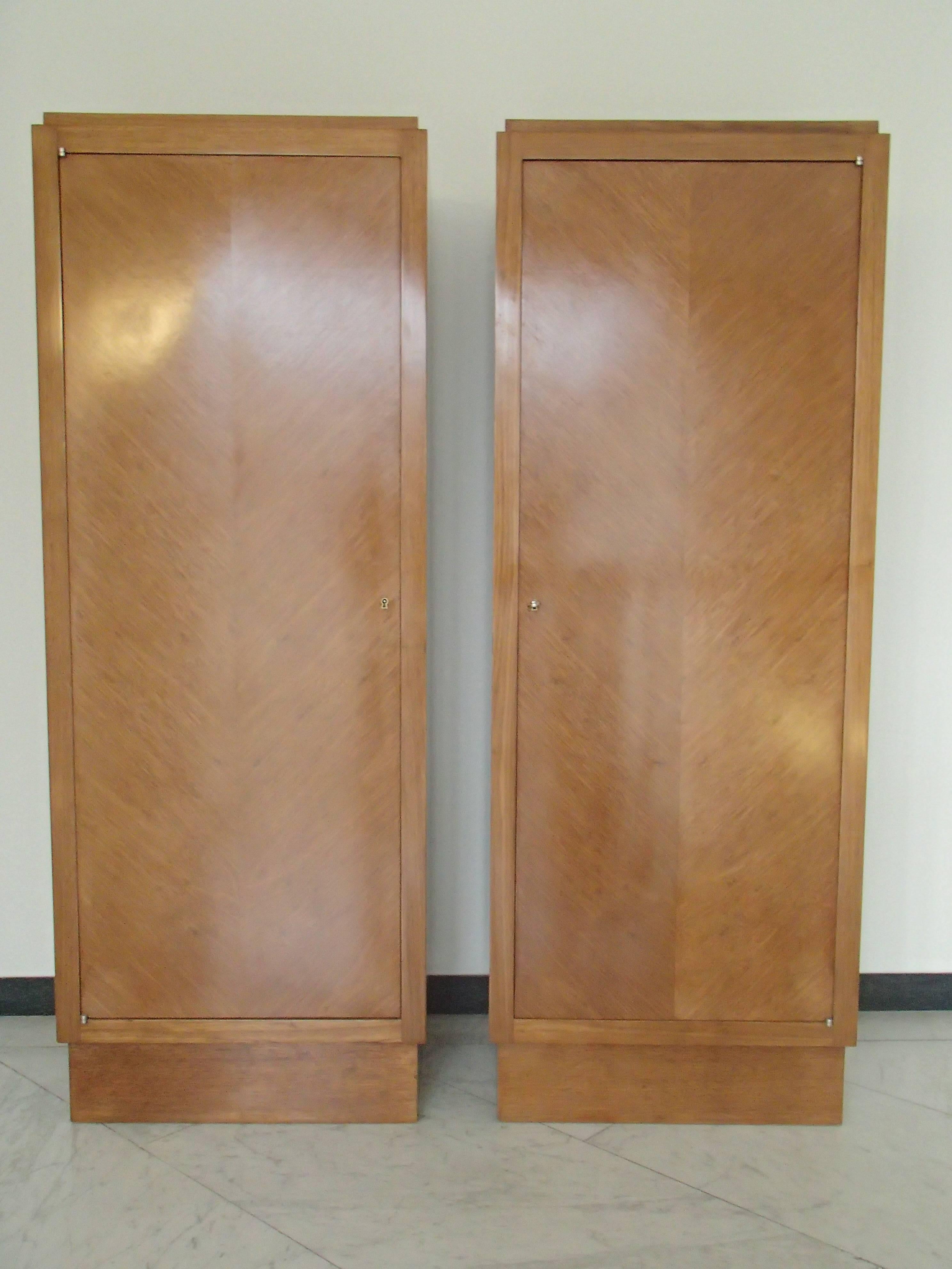 Art Deco pair of armoires sapelli mahogany cubistic.