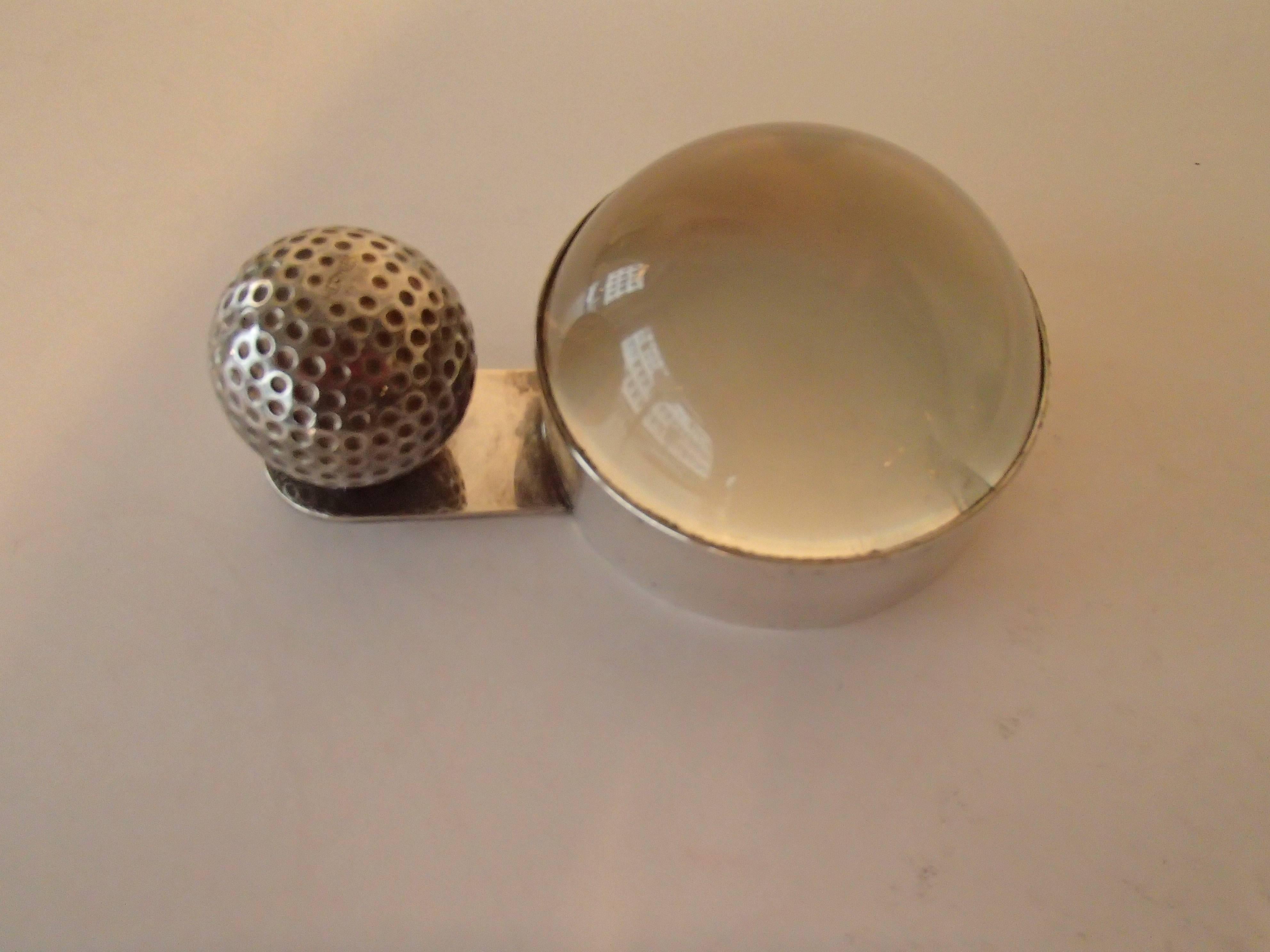 French Hermes Paris Silver Plated Golf Ball Magnifying Glass
