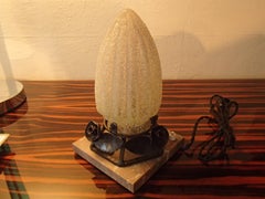 Art Deco Small Table Lamp Wrought Iron on Marble Top and Sanding Glass