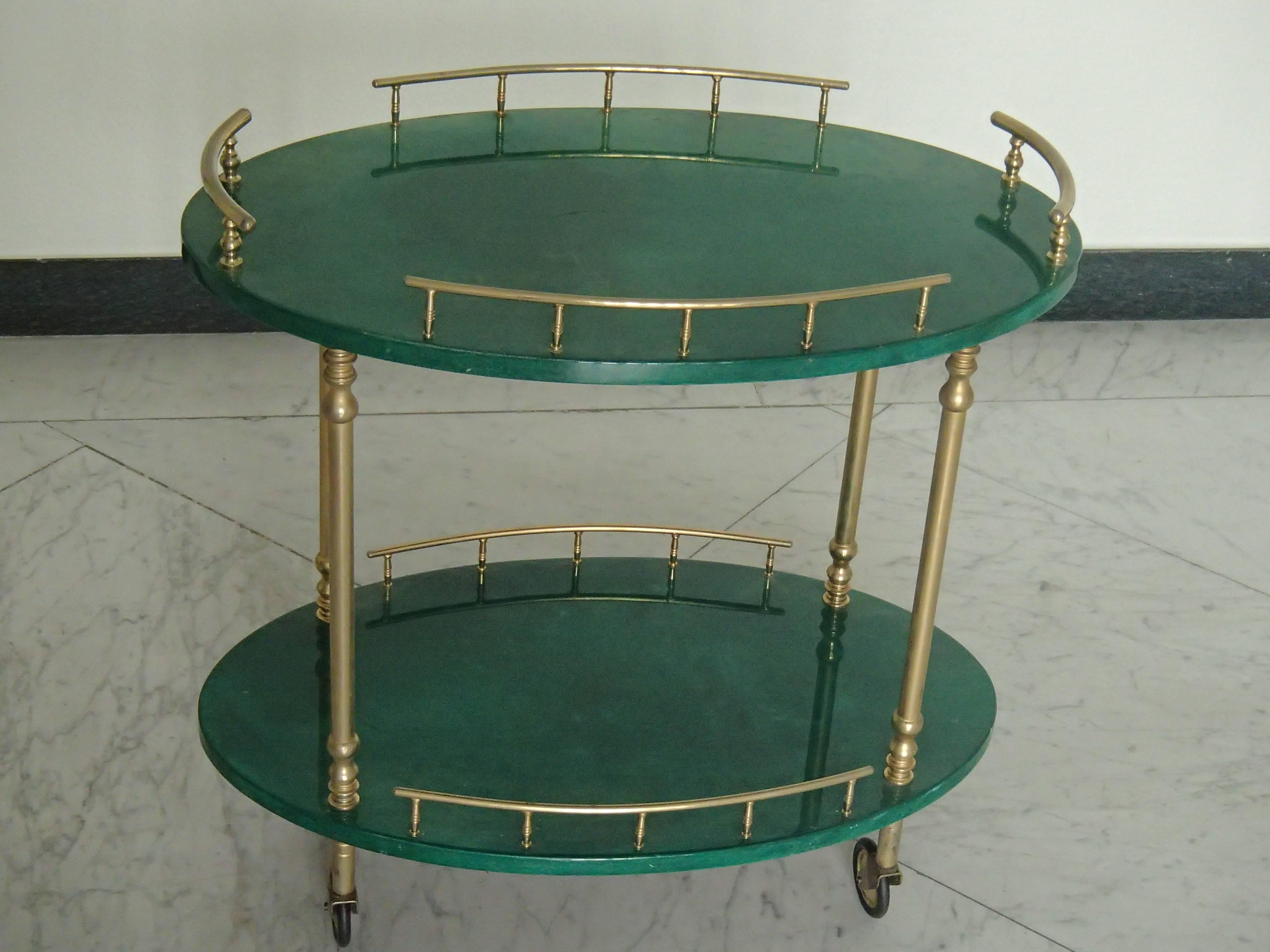 Italian Midcentury Small Green Goatskin Trolley by Aldo Tura