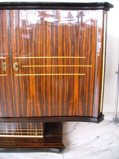 Art Deco Large Sideboard Ebene de Macassar Birch Inlay and Mirror Front