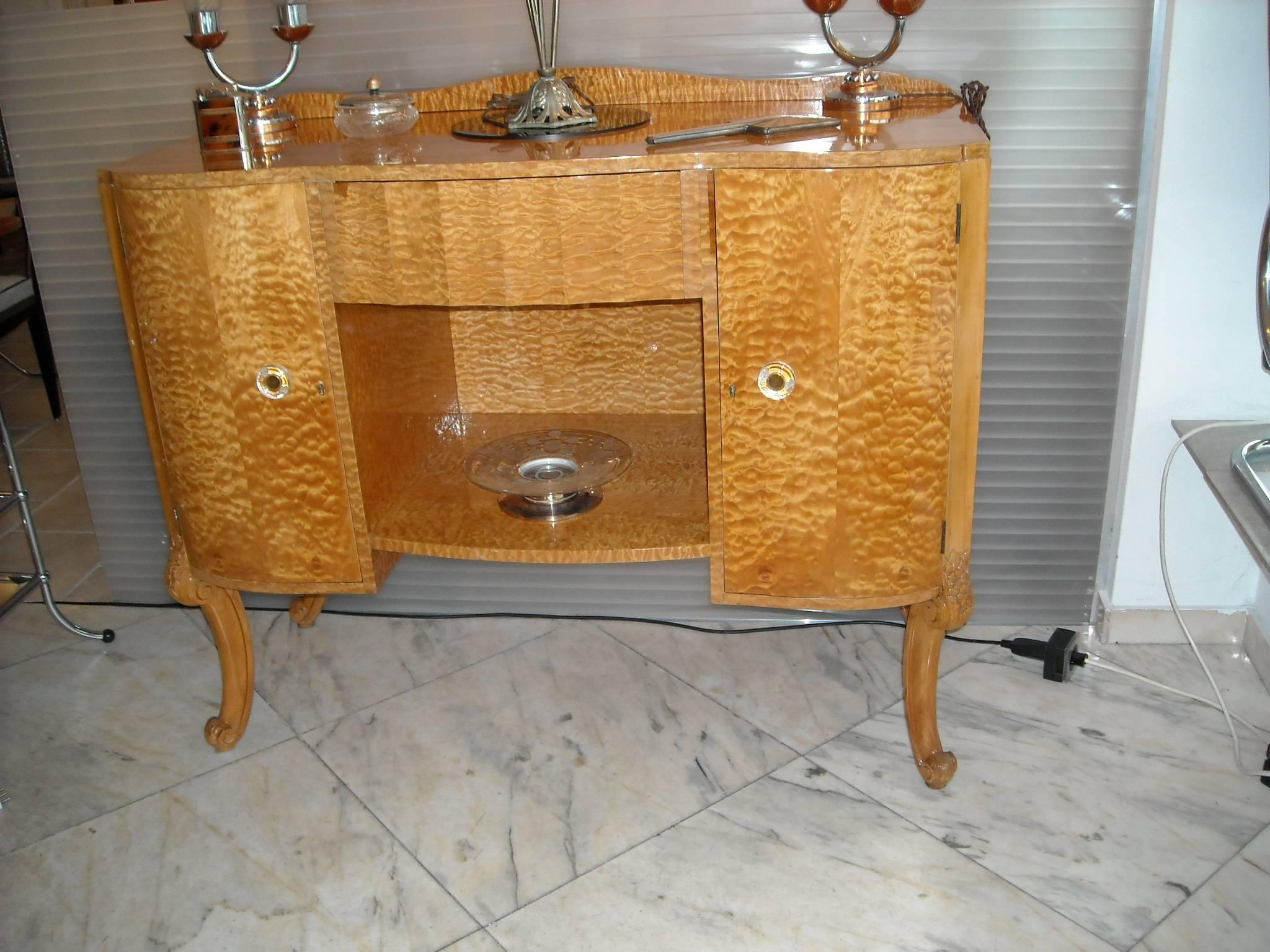 French Art Deco Maple Eye Sideboard For Sale