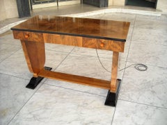 Art Deco Dressing Table Walnut with Two Drawers and Mirror