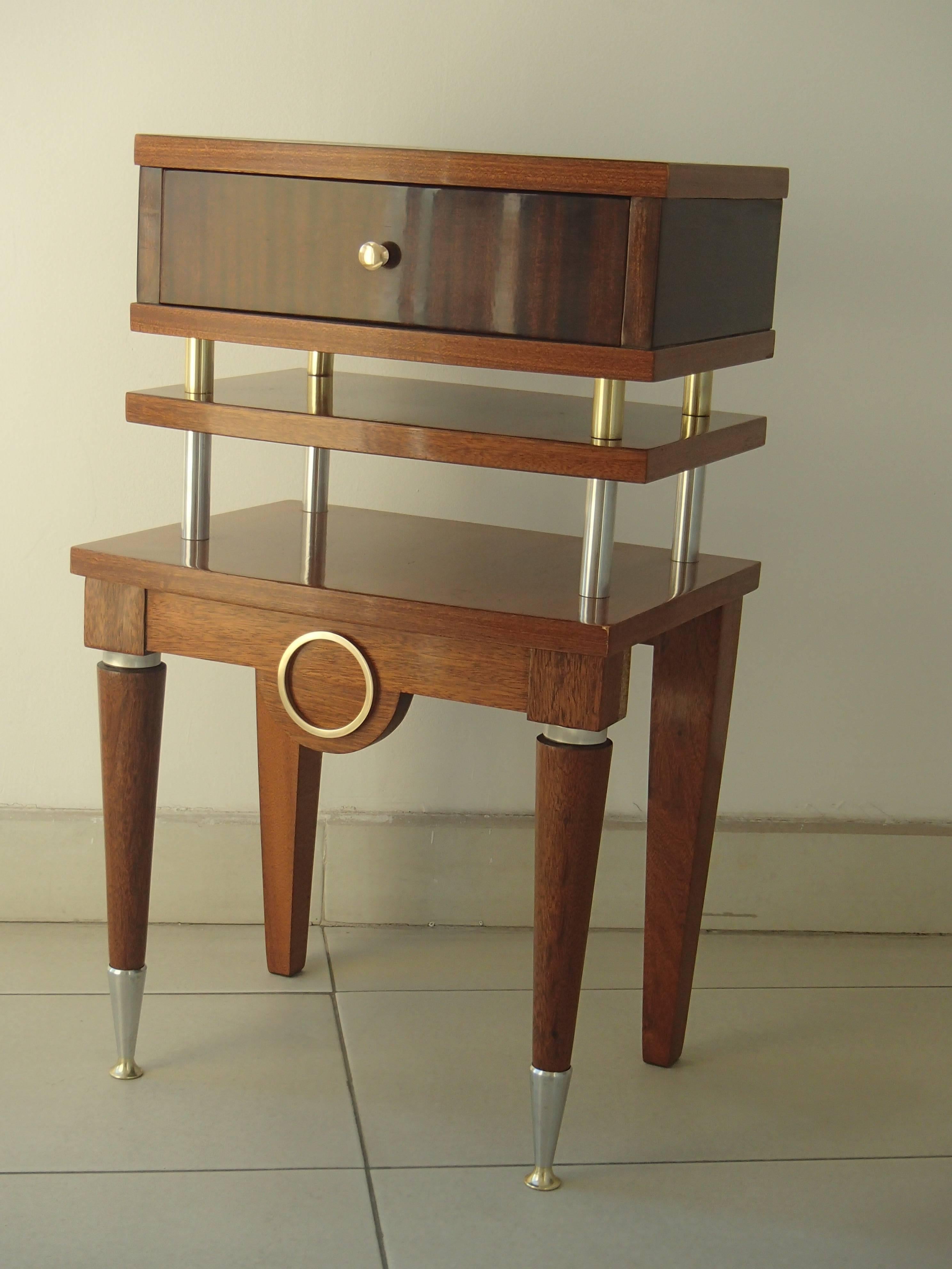 Art Deco pair nightstands or side table’s mahogany and brass completely restored with shellac.