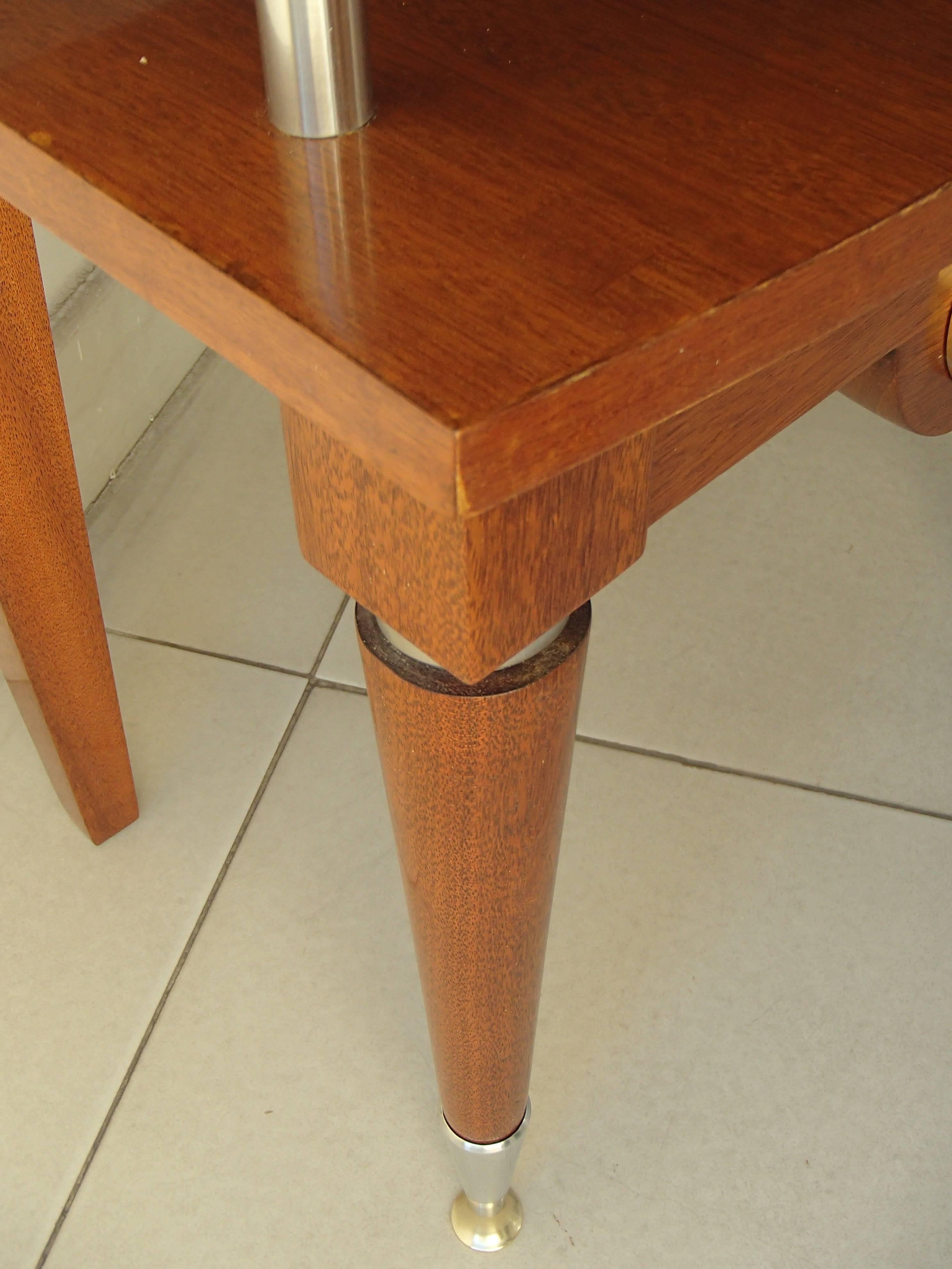 Mid-20th Century Art Deco Pair Nightstands or Side Tables Mahogany and Brass