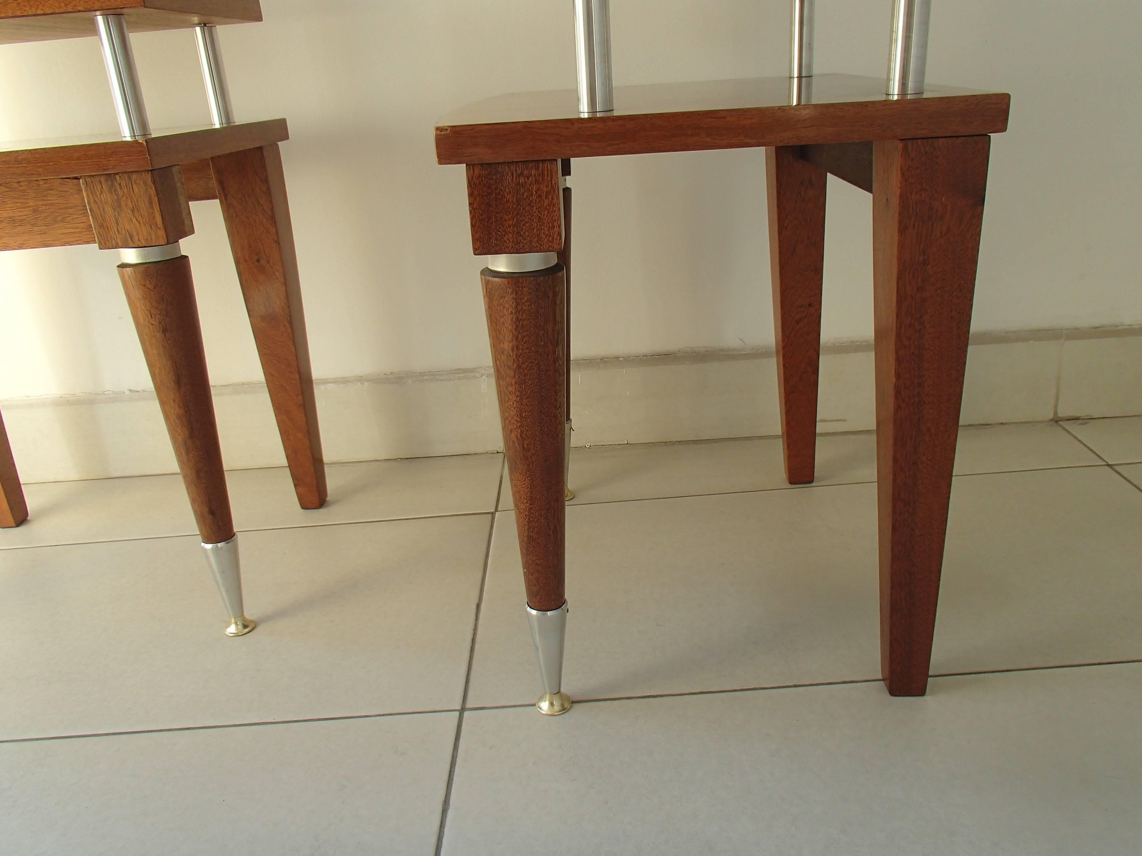 Art Deco Pair Nightstands or Side Tables Mahogany and Brass 2