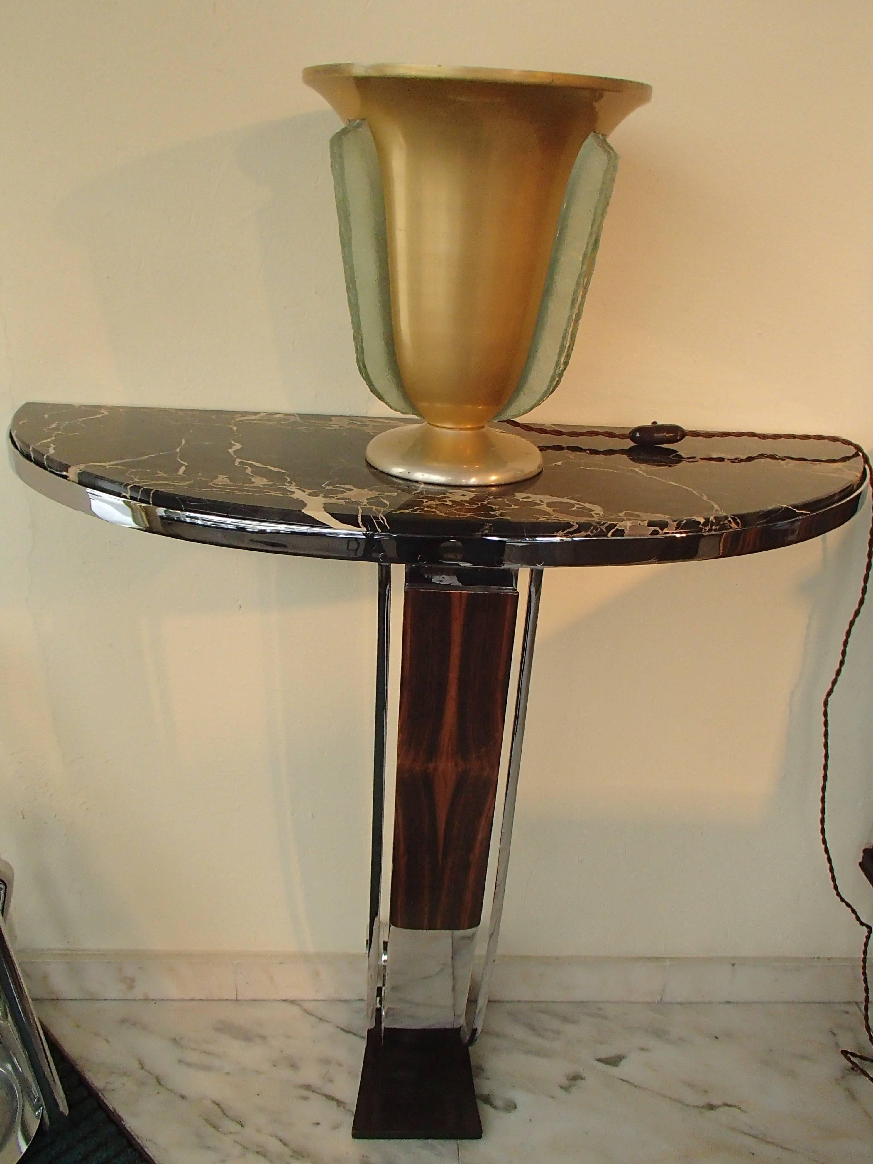 Verre Lampe de table Art Déco Tulipe avec incrustations de verre épaisses dorées en vente