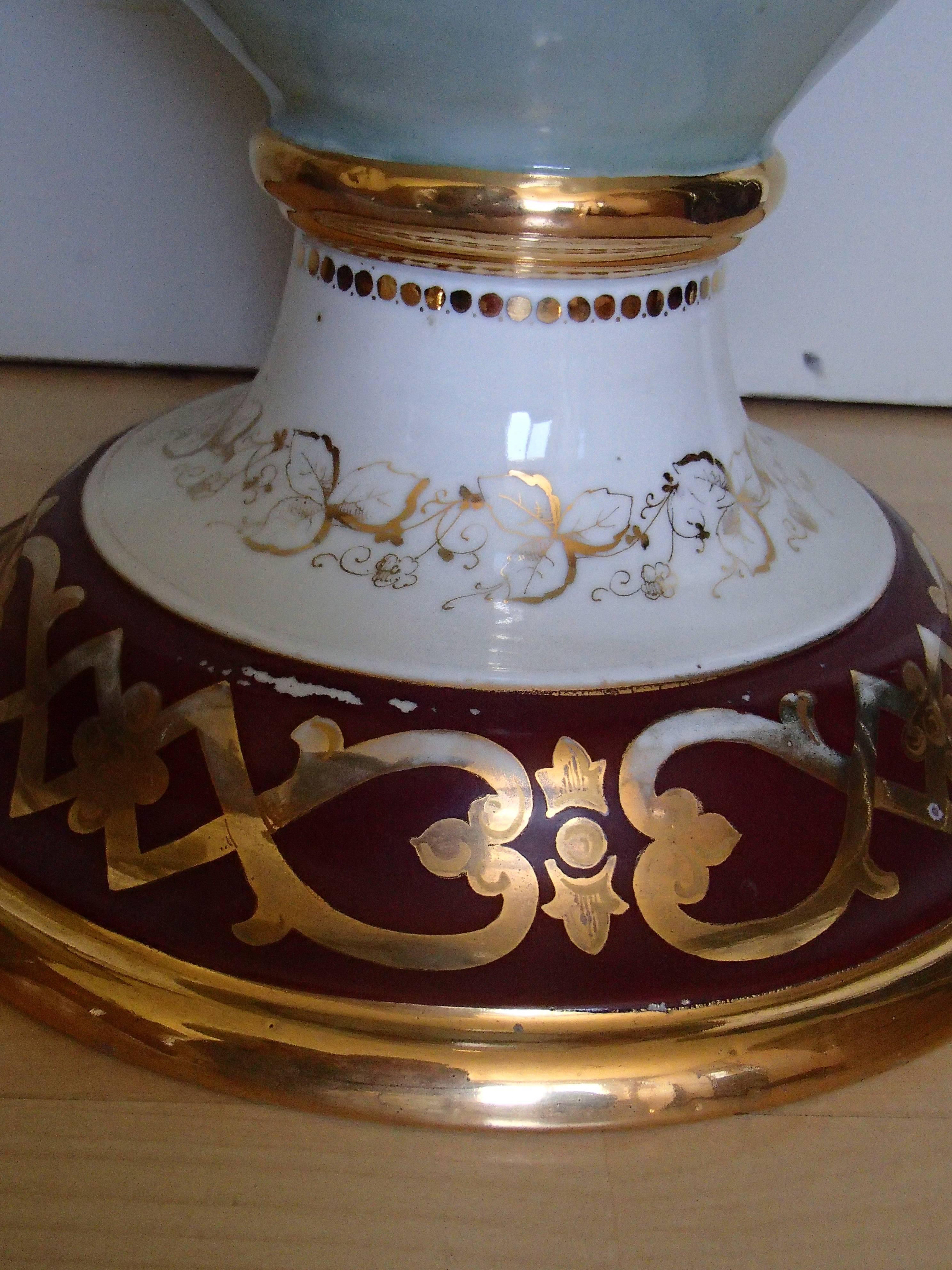 Late 19th Century Art Nouveau Huge Porcelain Floor Amphora with Birds Gold Handles by J.Bünzli  For Sale