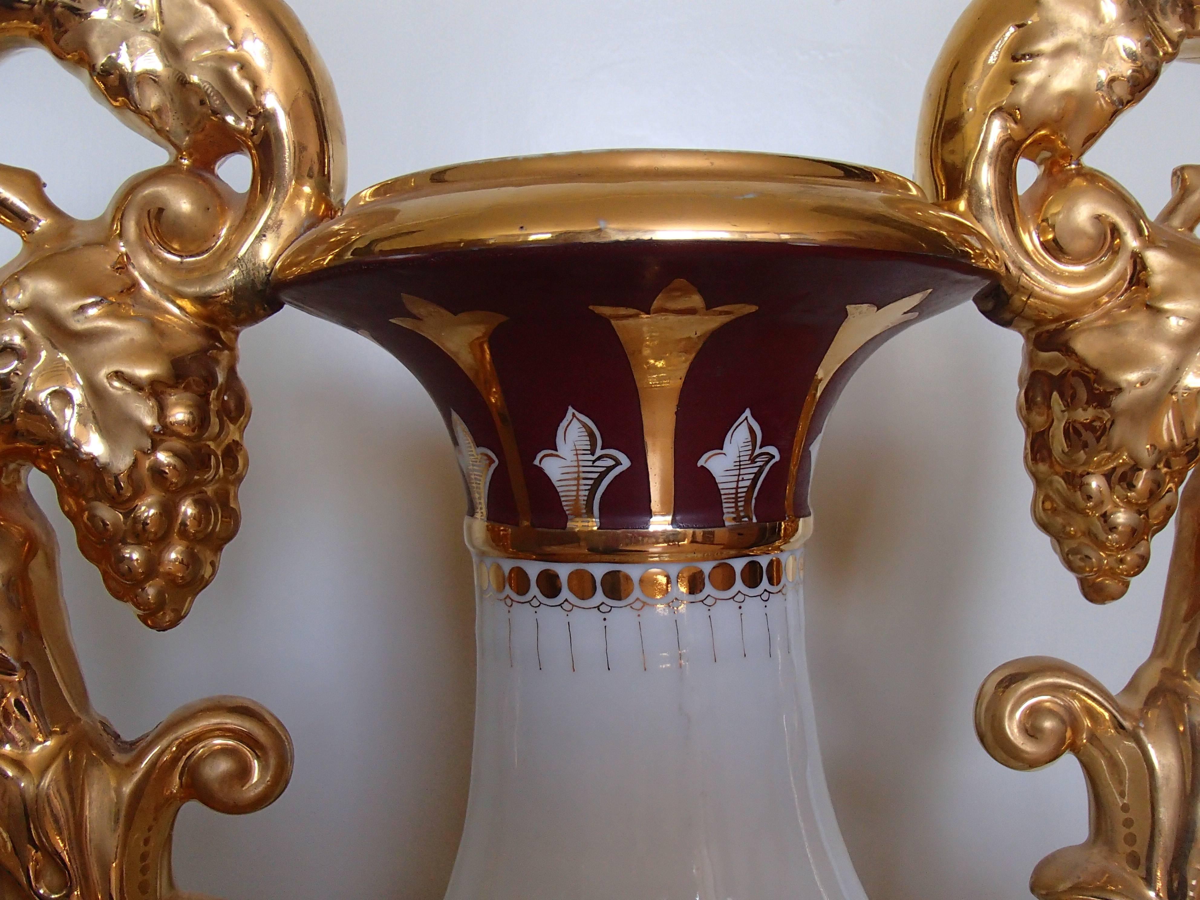 Art Nouveau Huge Porcelain Floor Amphora with Birds Gold Handles by J.Bünzli  For Sale 1