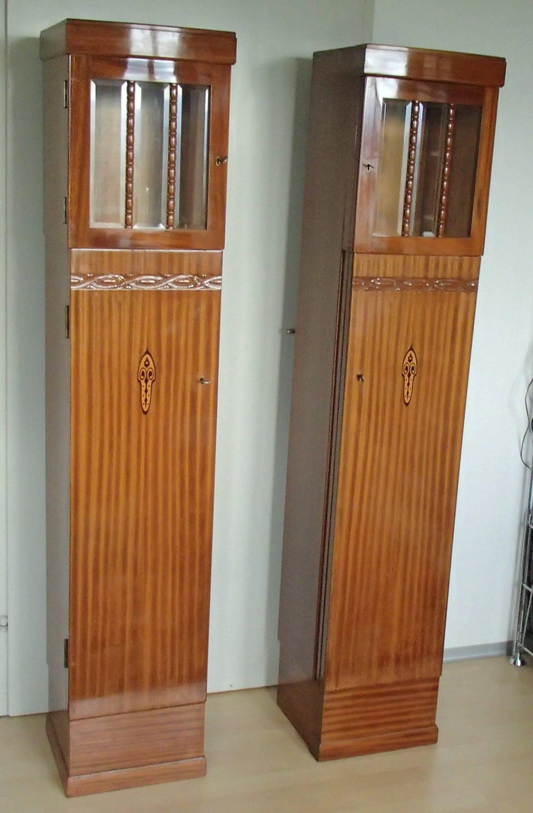 Pair of Art Nouveau Small Armoires or Mahogany and Glass with