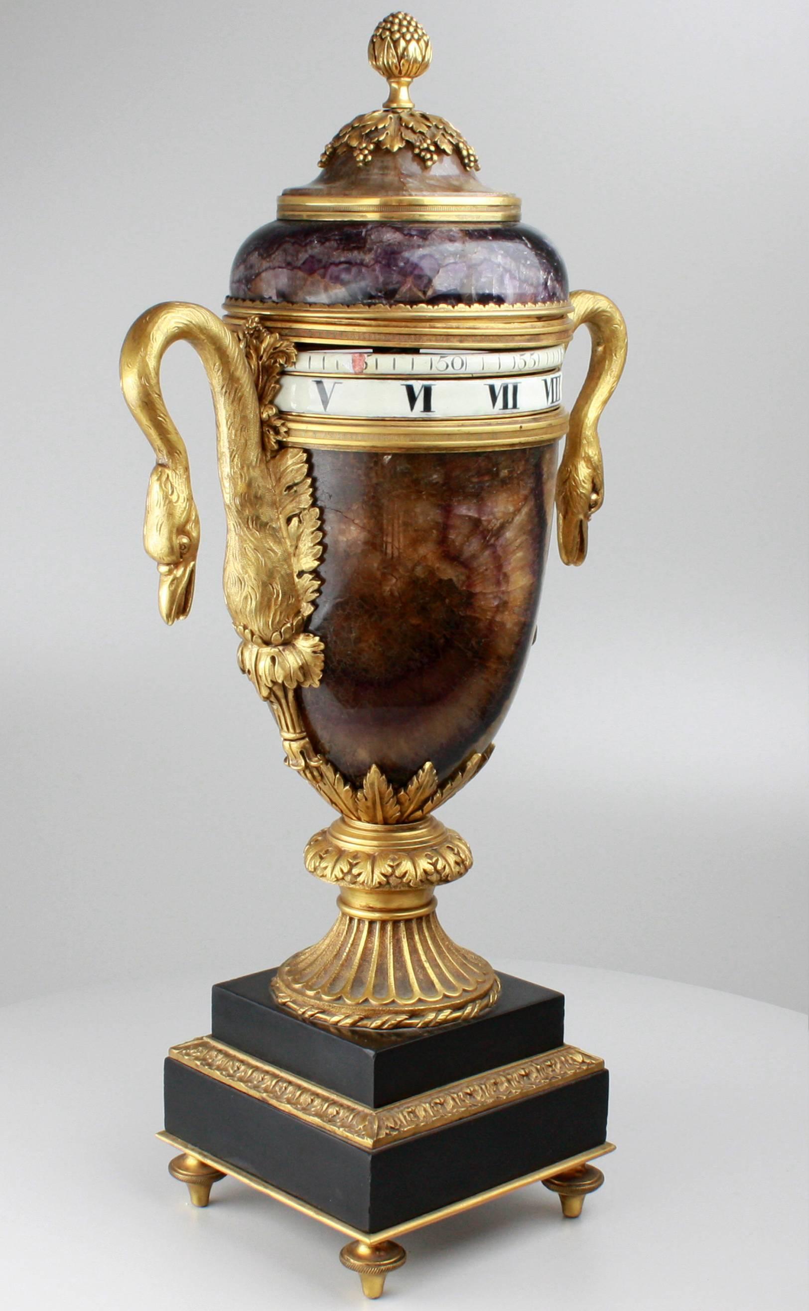 French Antique Napoleon III Blue John and Ormolu 'Circle de Tonneau' Vase Clock
