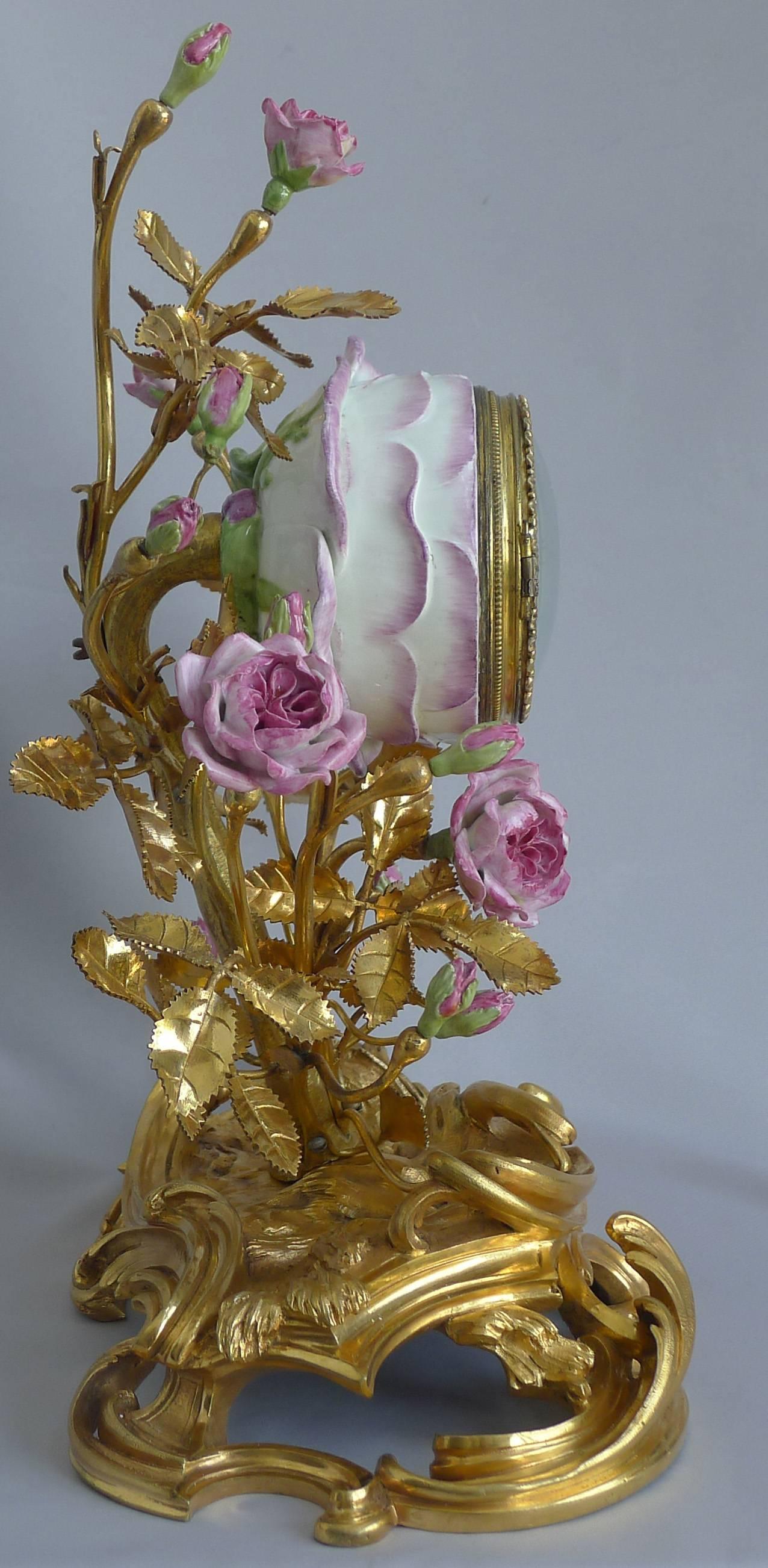 Fine Louis XV 18th Century Porcelain and Ormolu Mantel Clock by Etienne Lenoir In Good Condition In London, GB