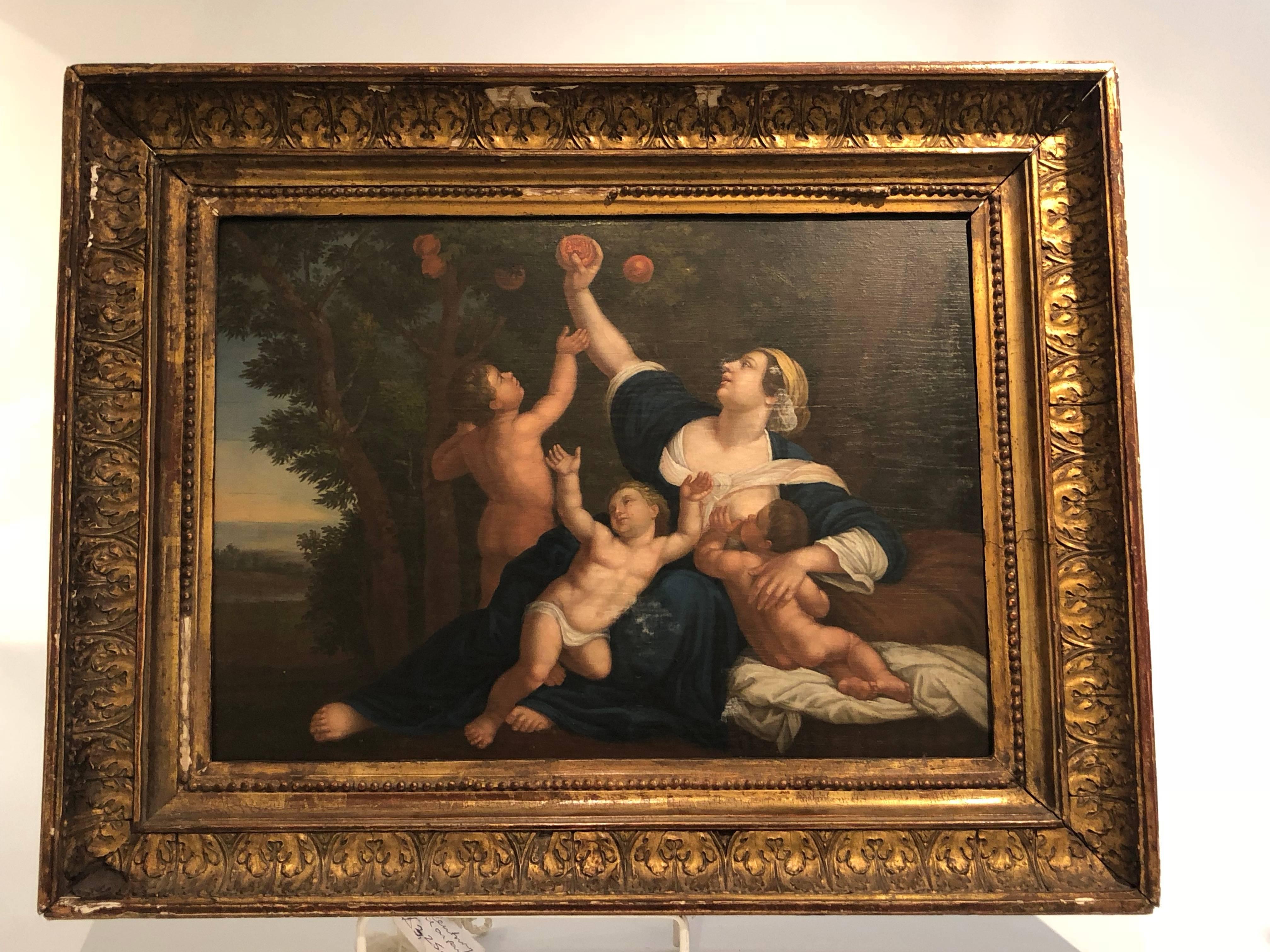18th Century Painting of Cupids Fruit Picking, Oil on Panel 1