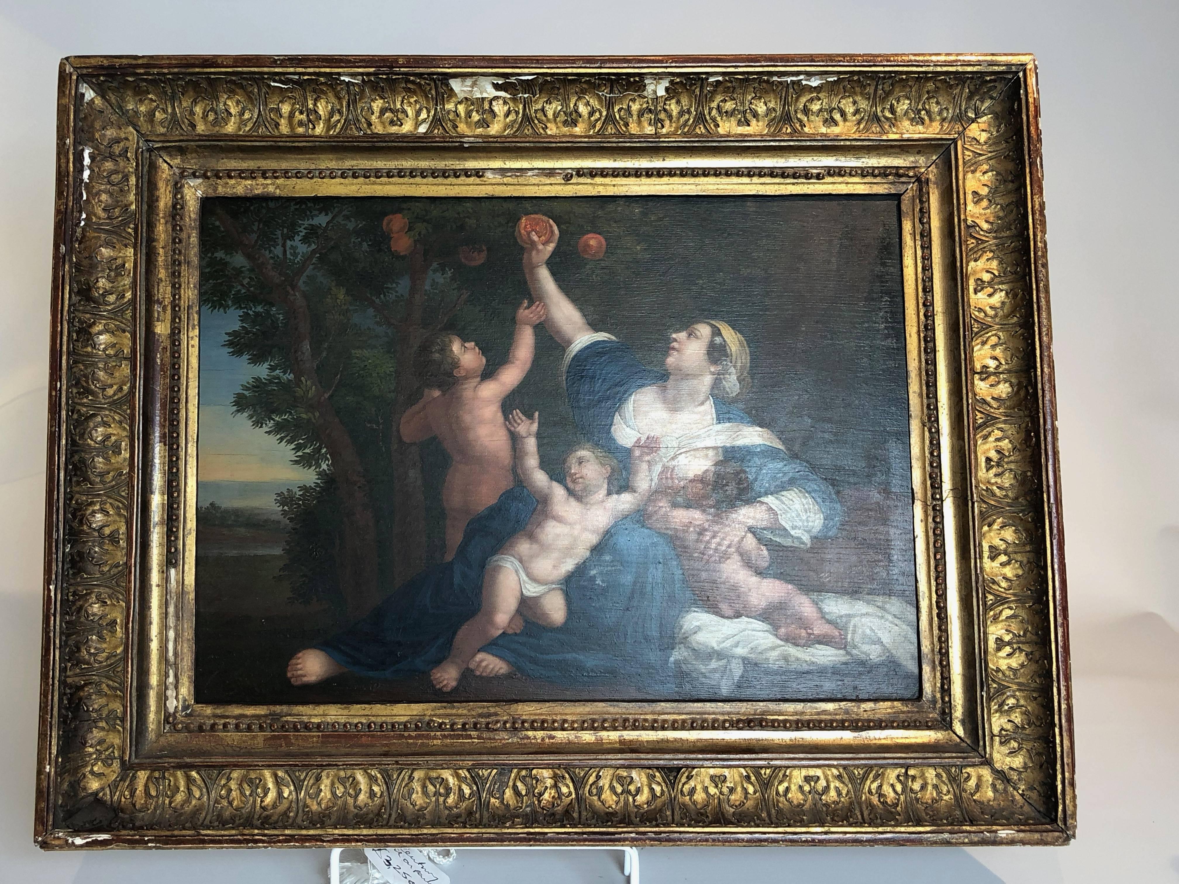 18th Century Painting of Cupids Fruit Picking, Oil on Panel 2