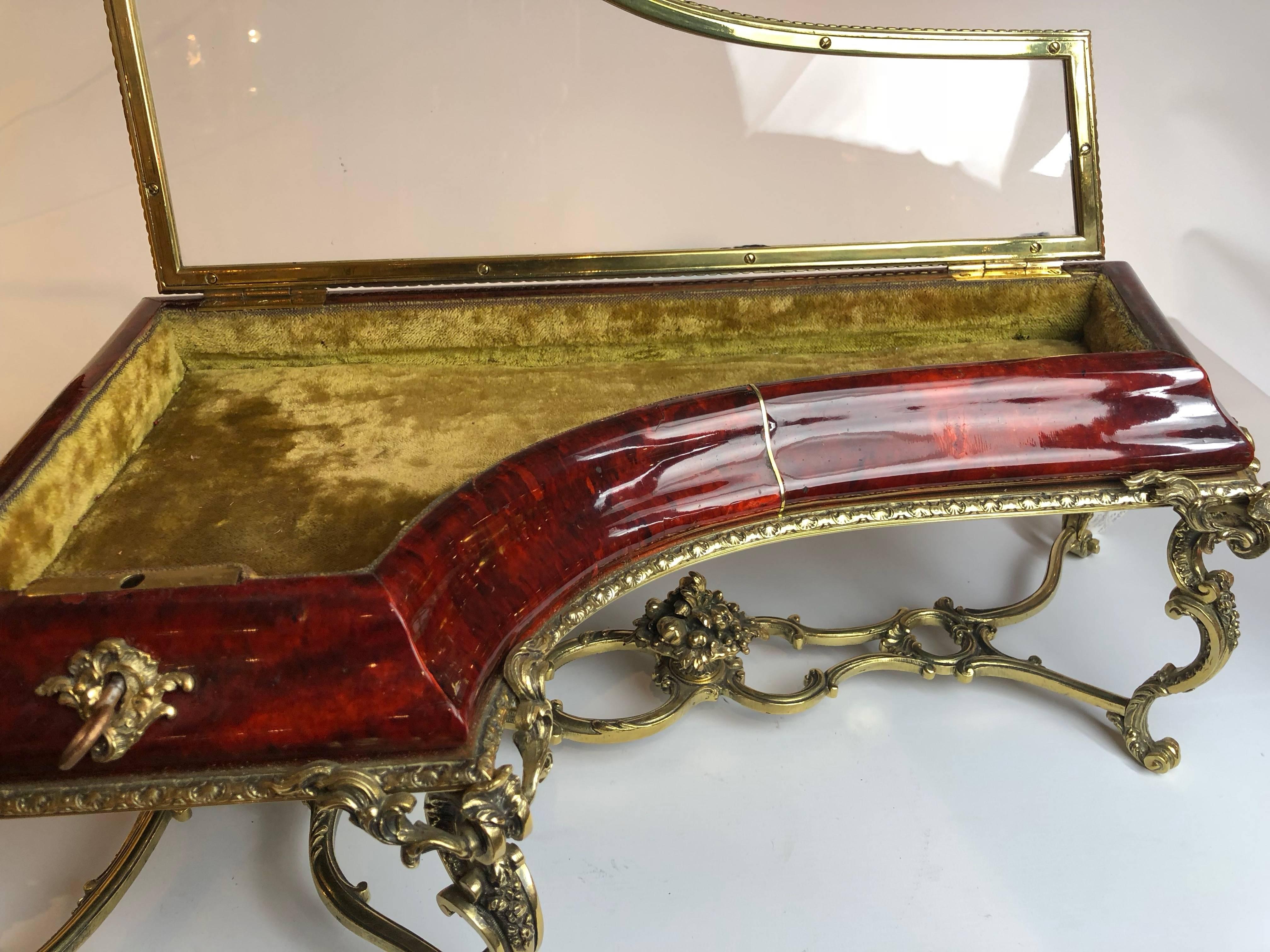 French Faux Tortoiseshell and Ormolu Tabletop Vitrine in the Form of a Grand Piano