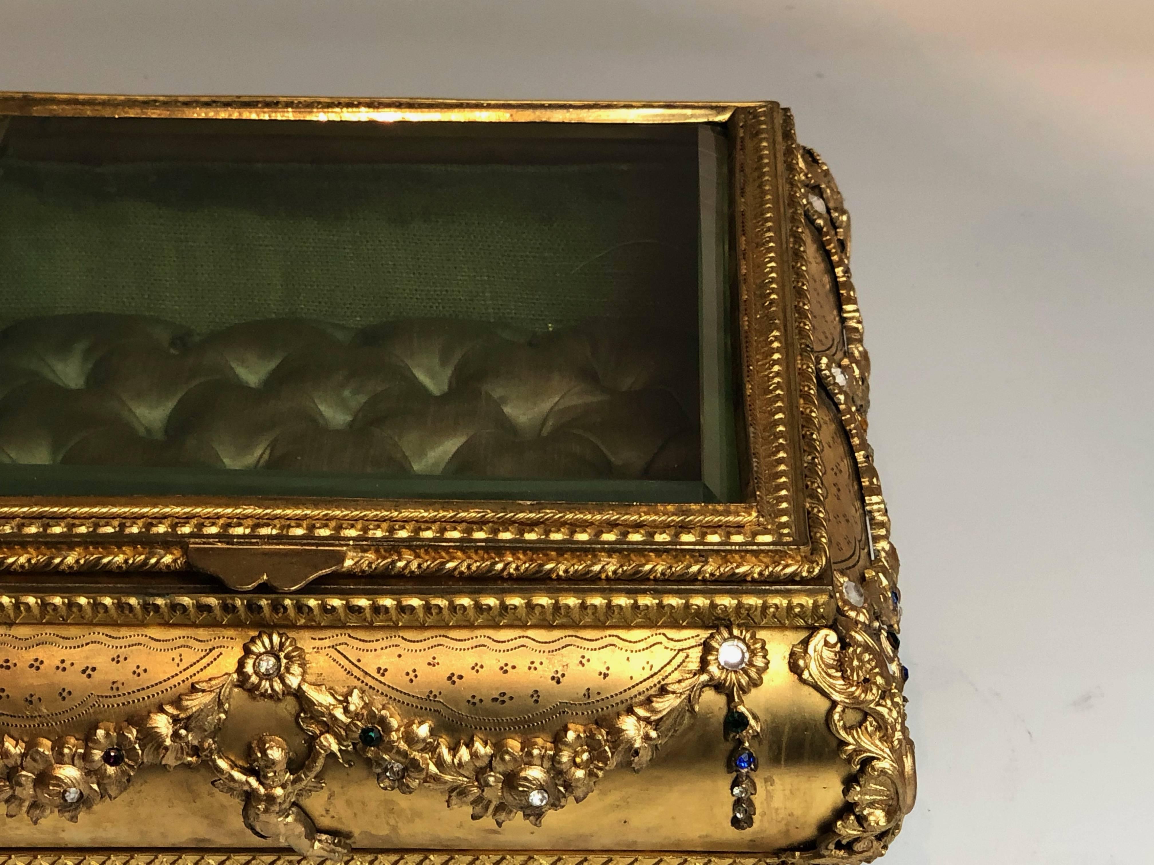 19th Century Antique Bijoux Jewelry Box, Casket Ormolu and Semi-Precious Stones, circa 1880