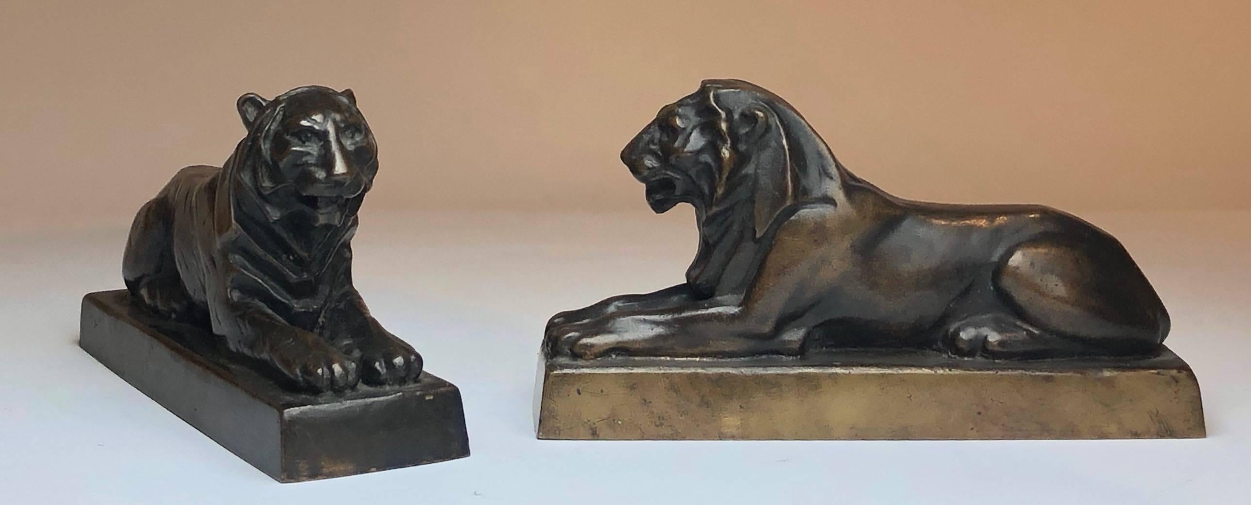 Art Deco Bronze Stylized Pair of Lions, circa 1920