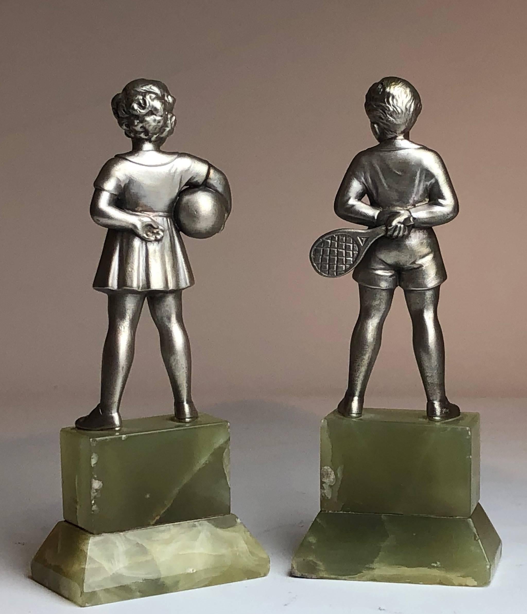 Art Deco Pair of Early 20th Century Austrian Cold Painted Bronze Figures, Tennis Player For Sale