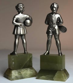 Pair of Early 20th Century Austrian Cold Painted Bronze Figures, Tennis Player