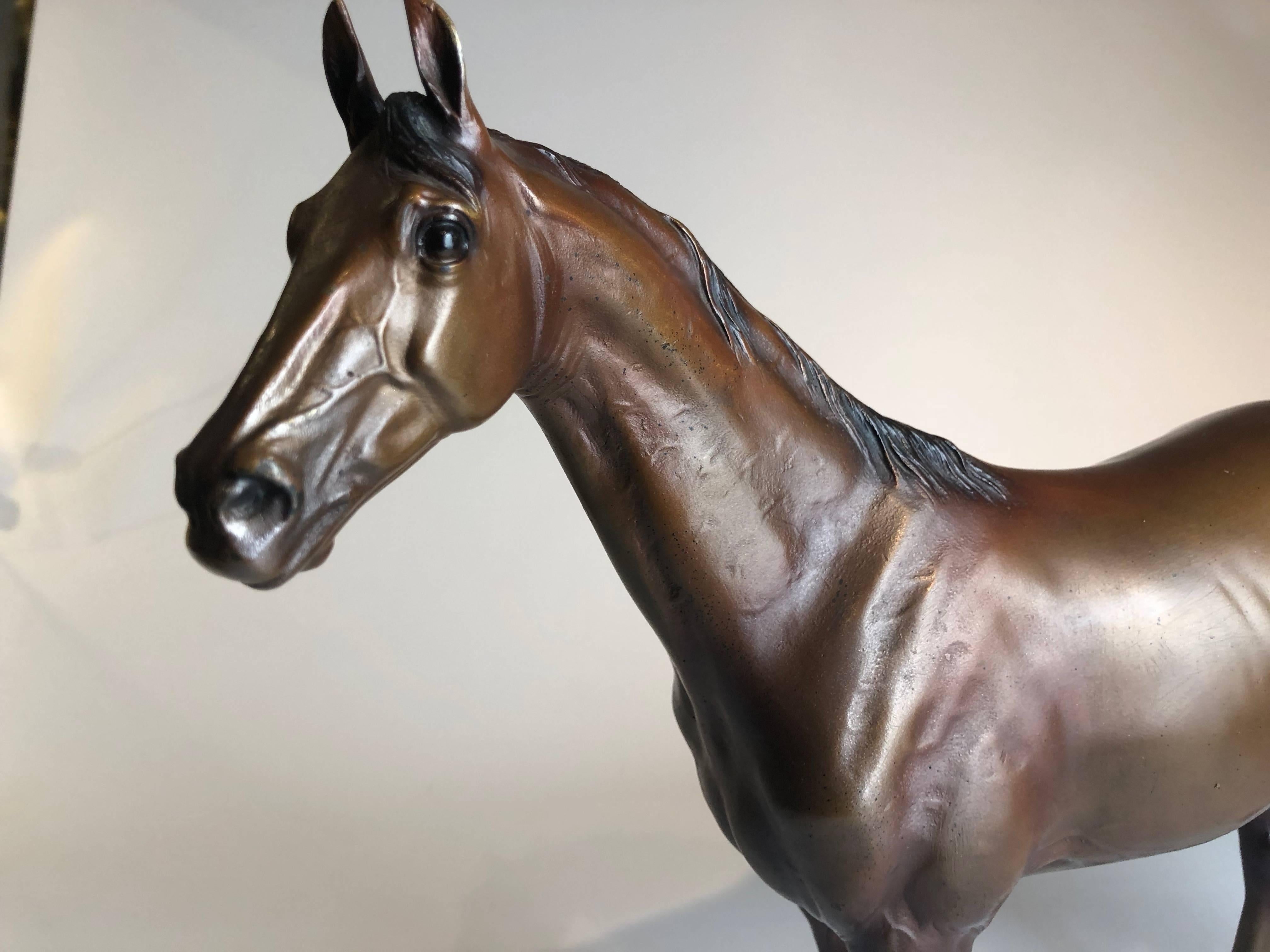 Wonderfully modelled bronze sculpture of horse by Franz Bergmann. This size model is rarely seen.

Measure: The horse stands 11