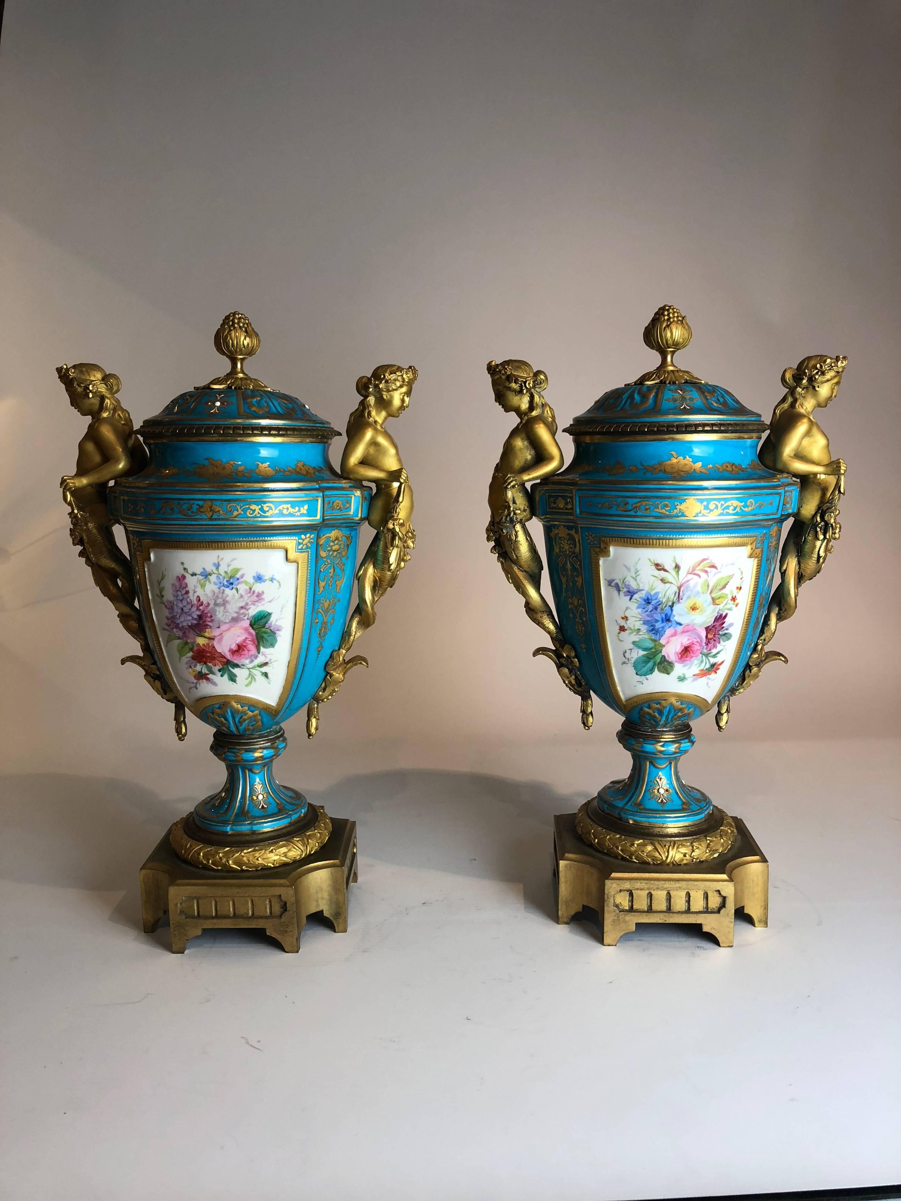 Antique Pair of Gilt Bronze-Mounted Sèvres Vase, French, circa 1870 4