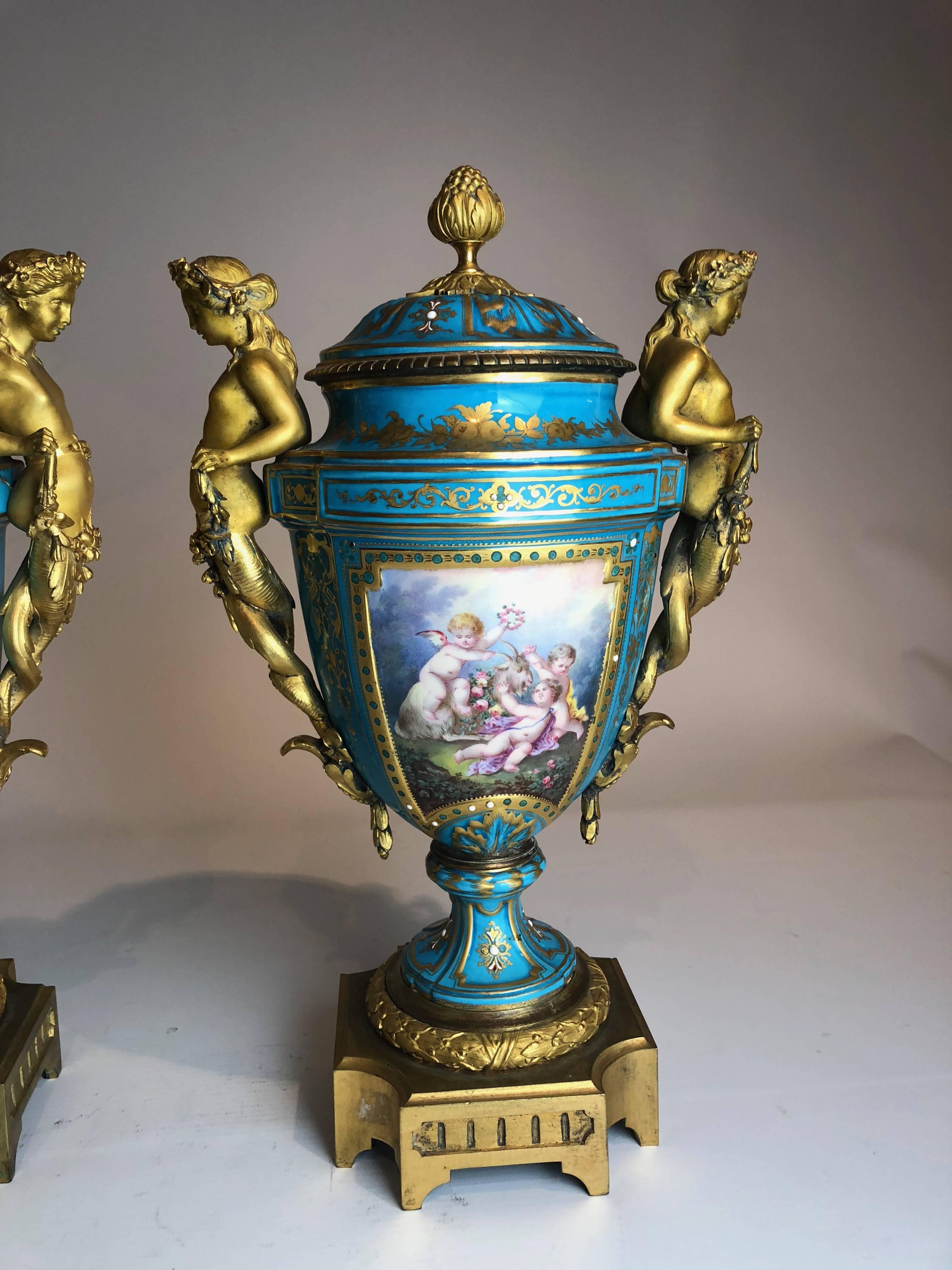 Antique Pair of Gilt Bronze-Mounted Sèvres Vase, French, circa 1870 In Excellent Condition In London, GB