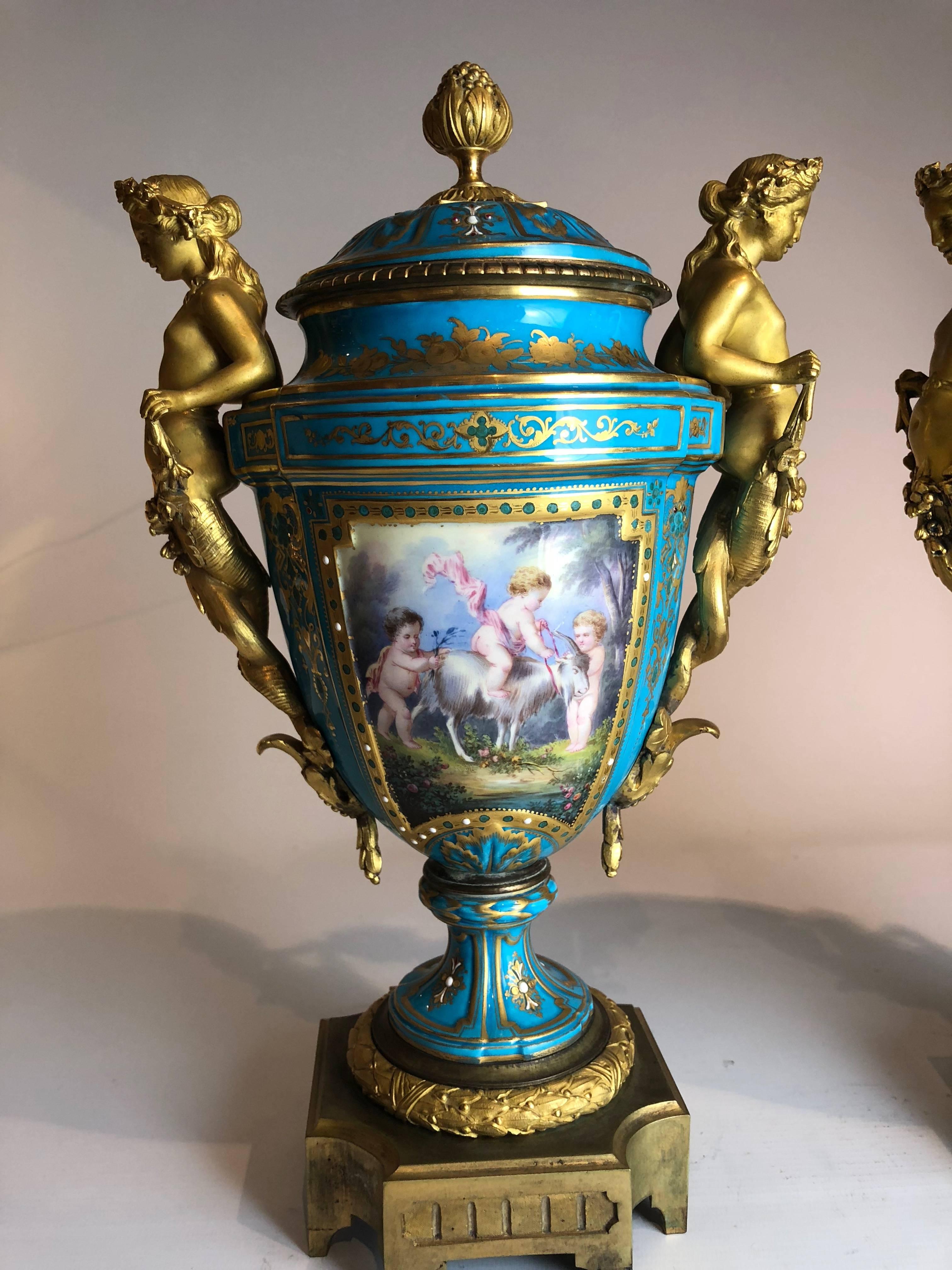 A fantastic pair of gilt bronze-mounted Sèvres vase, of the highest quality.

French, circa 1870

They stand 19