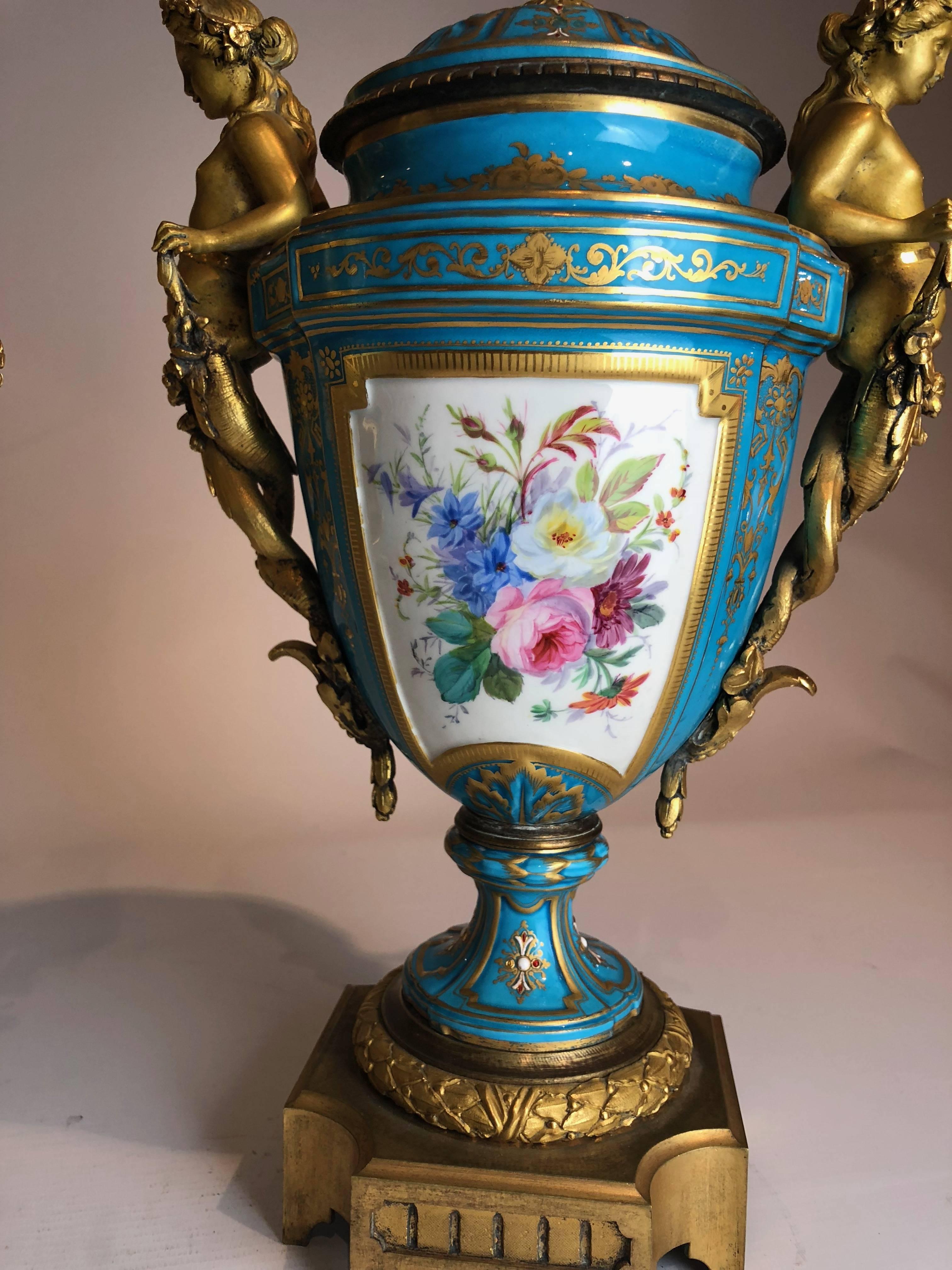 Antique Pair of Gilt Bronze-Mounted Sèvres Vase, French, circa 1870 3