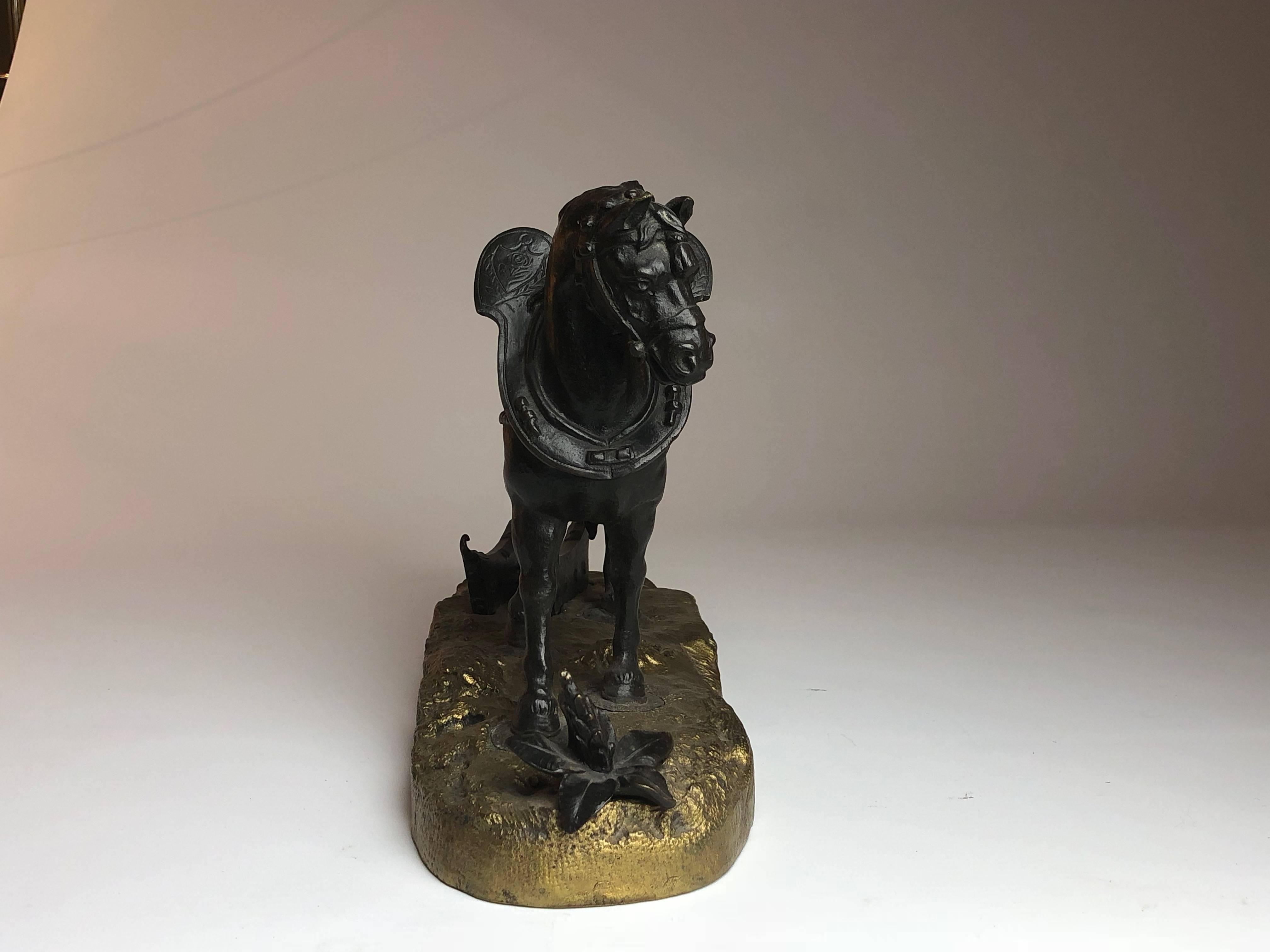 19th Century French Bronze of a Work Horse on Gilded Base 3