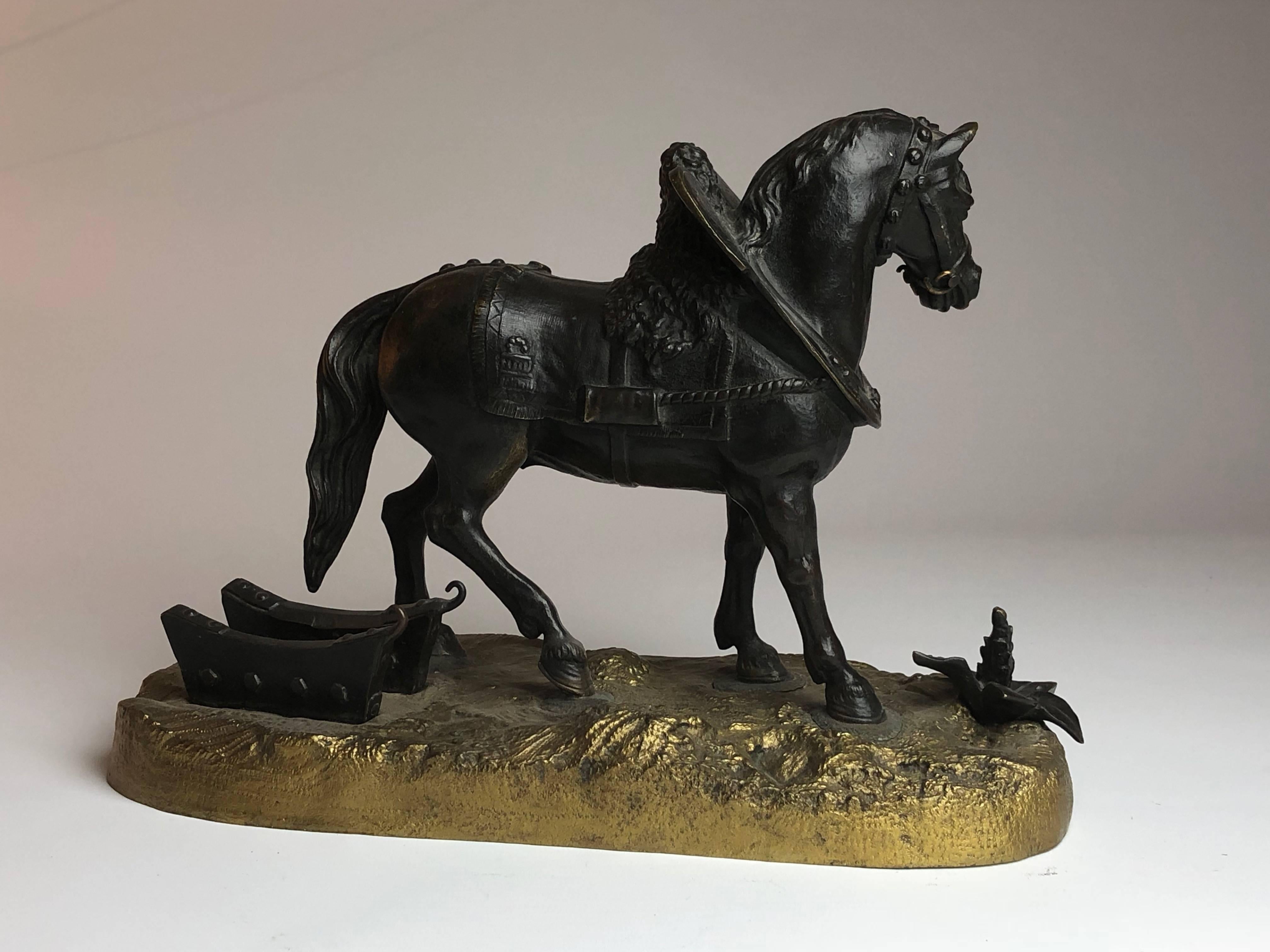 19th Century French Bronze of a Work Horse on Gilded Base In Excellent Condition In London, GB