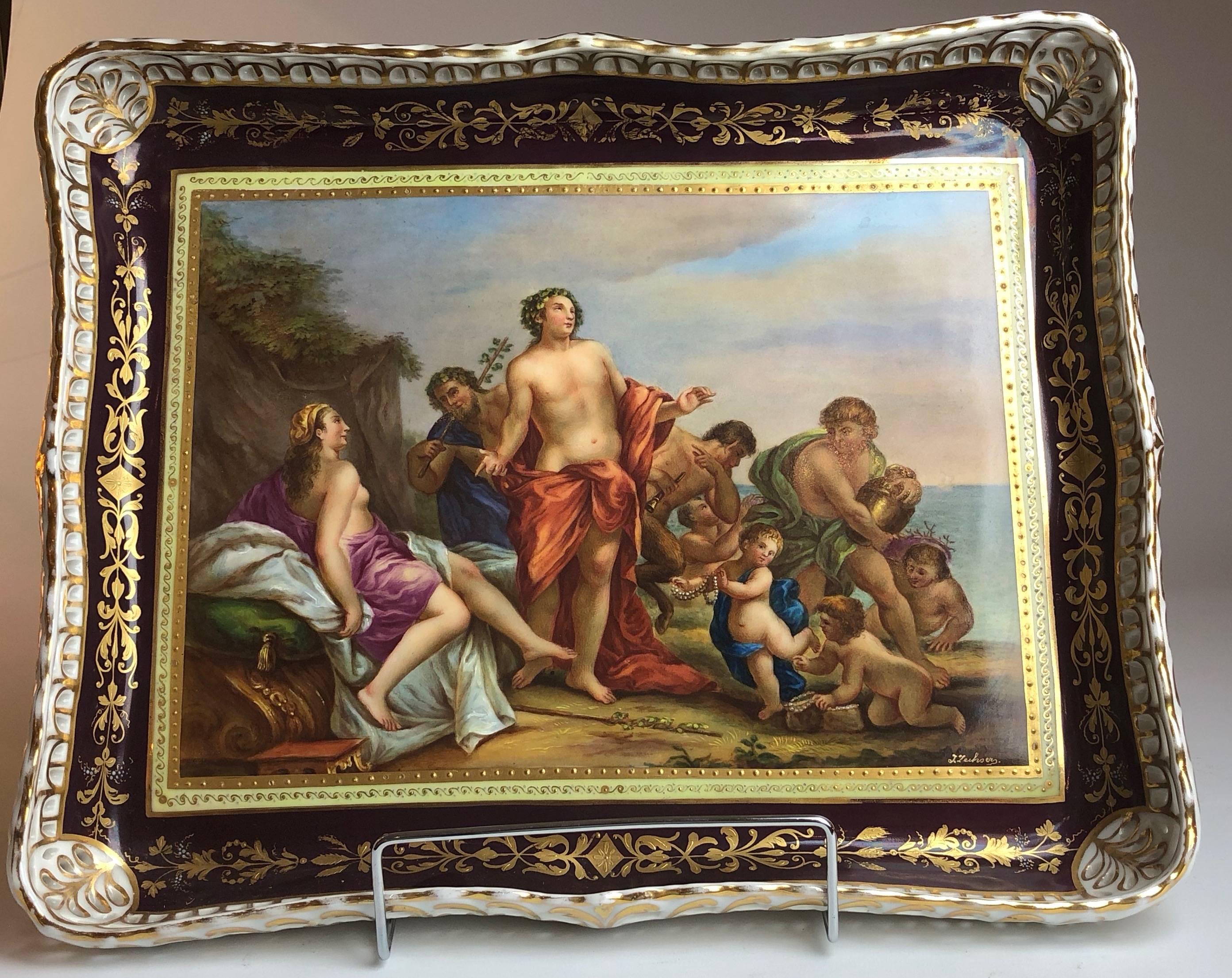 Classical Greek Viennese Porcelaine Tray, Centre Dish 'Bacchus and Ariane'