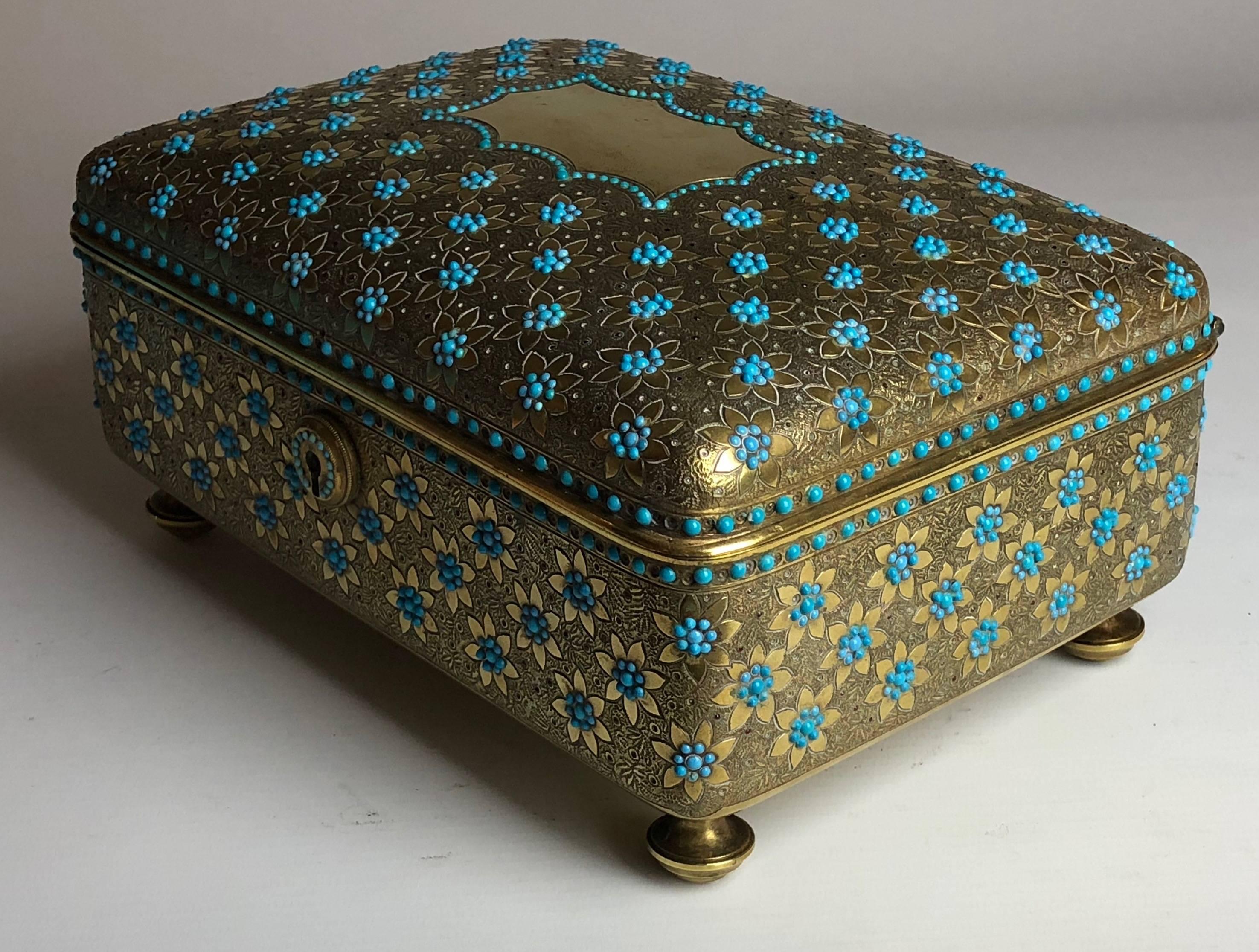 An excellent quality box inlaid all over with turquoise flowers.

French, circa 1880

The box measures 9